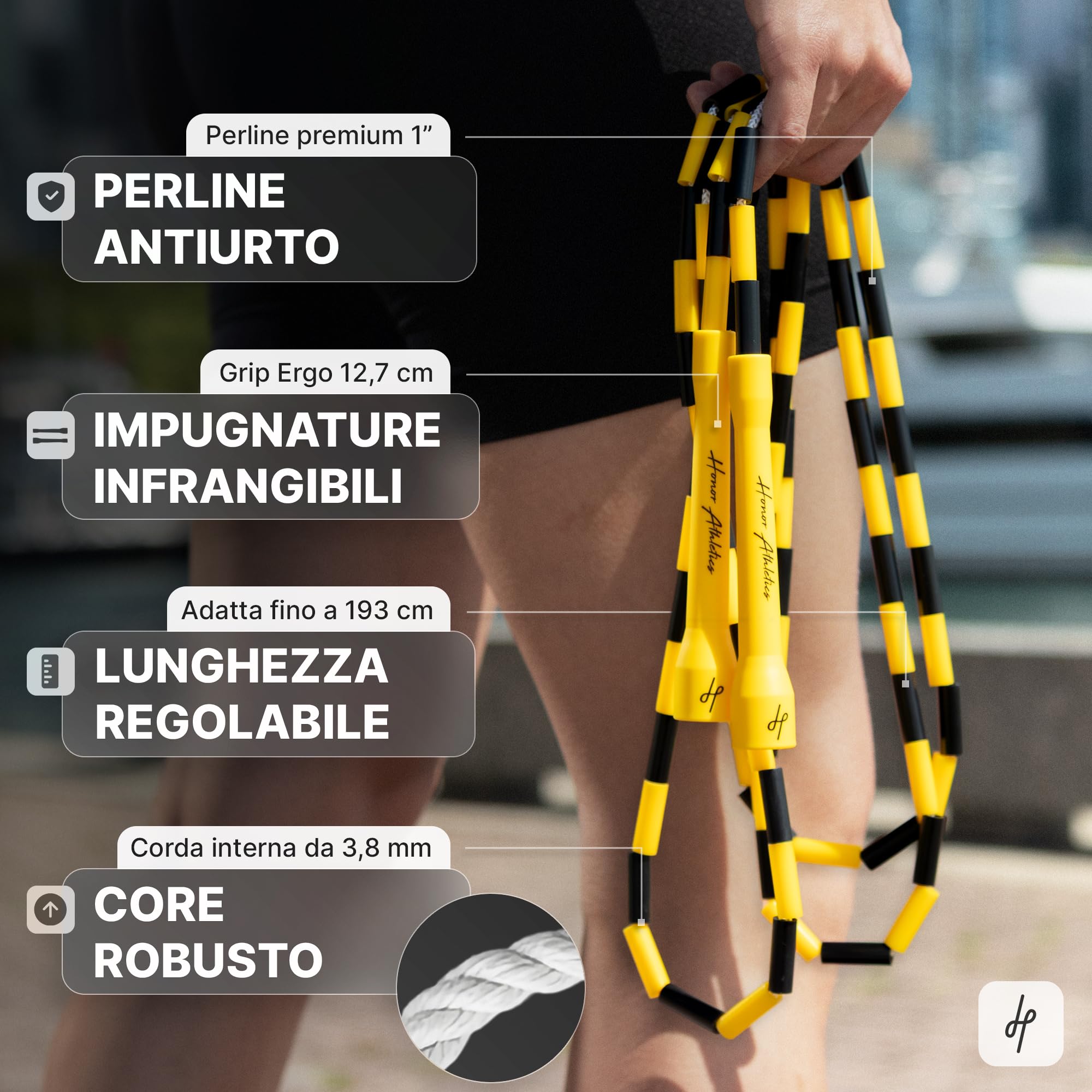 Honor Athletics 2.0 Corda per saltare con perline – Regolabile con impugnature infrangibili & perline antiurto infrangibili per un allenamento fitness migliore
