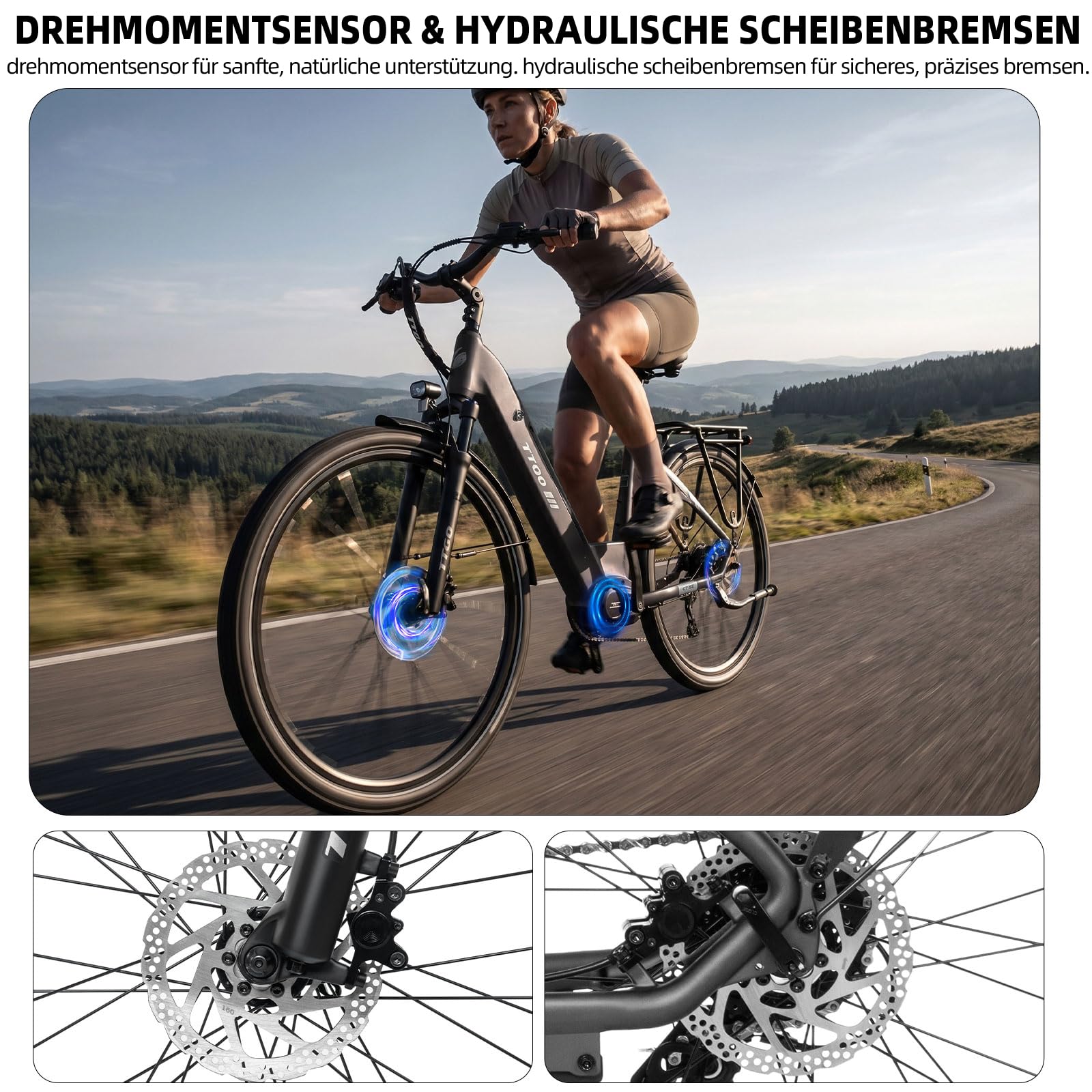 ttgo C7 SE 28 Zoll E-Bike für Damen & Herren, Pedelec mit BAFANG 250W Mittelmotor 75Nm, 36V 18Ah Akku abnehmbar, 110–130 km Reichweite, Shimano 9-Gang, CST 28"*2.0, StVZO