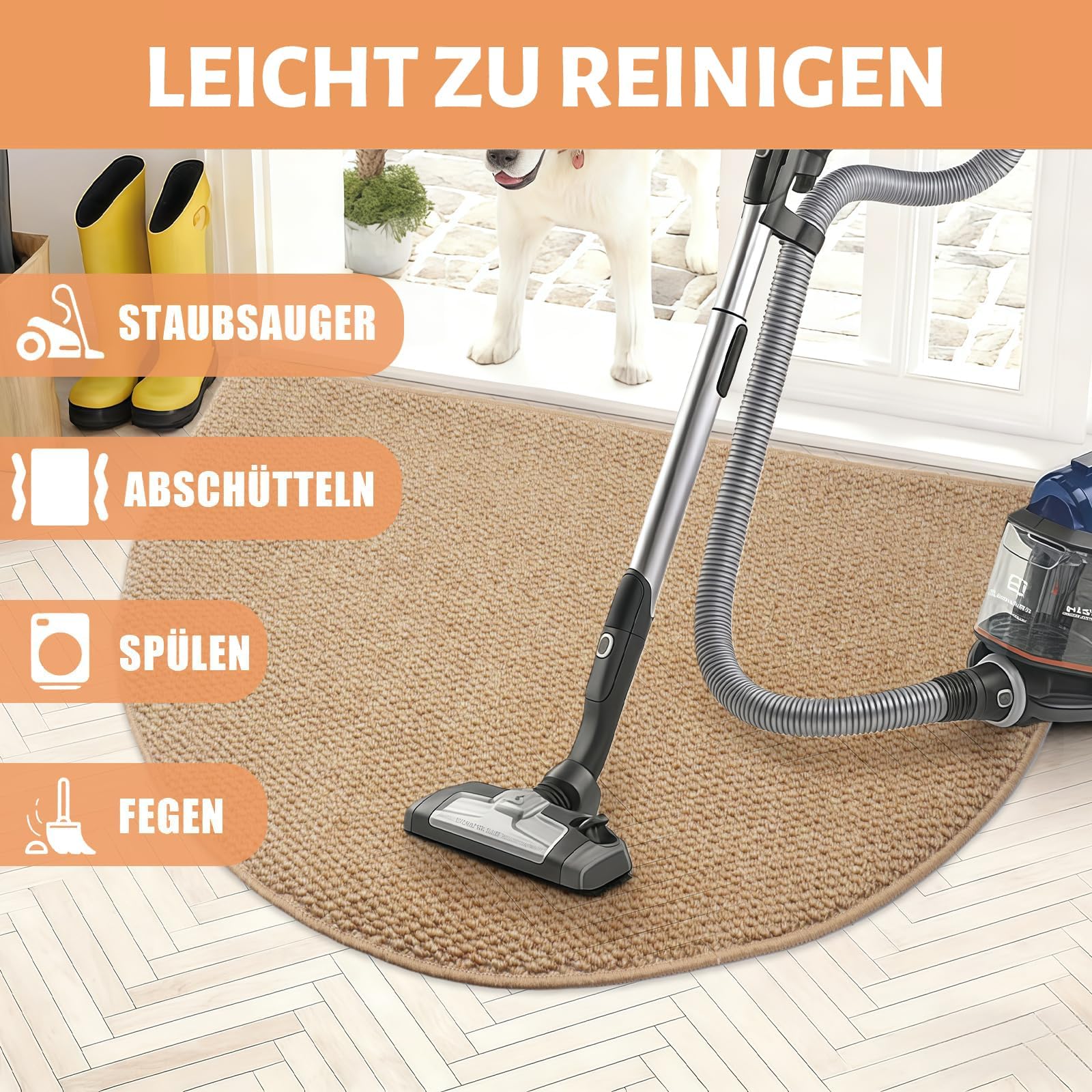 Halbrund Schmutzfangmatte Innen, Rutschfest Fußmatte Innen Außen Schmutzmatte Waschbar Sauberlaufmatte Türmatte Polyester Eingangsteppich Fussmatte eingangsmatte für Eingang Haustür (brown, 50x80)