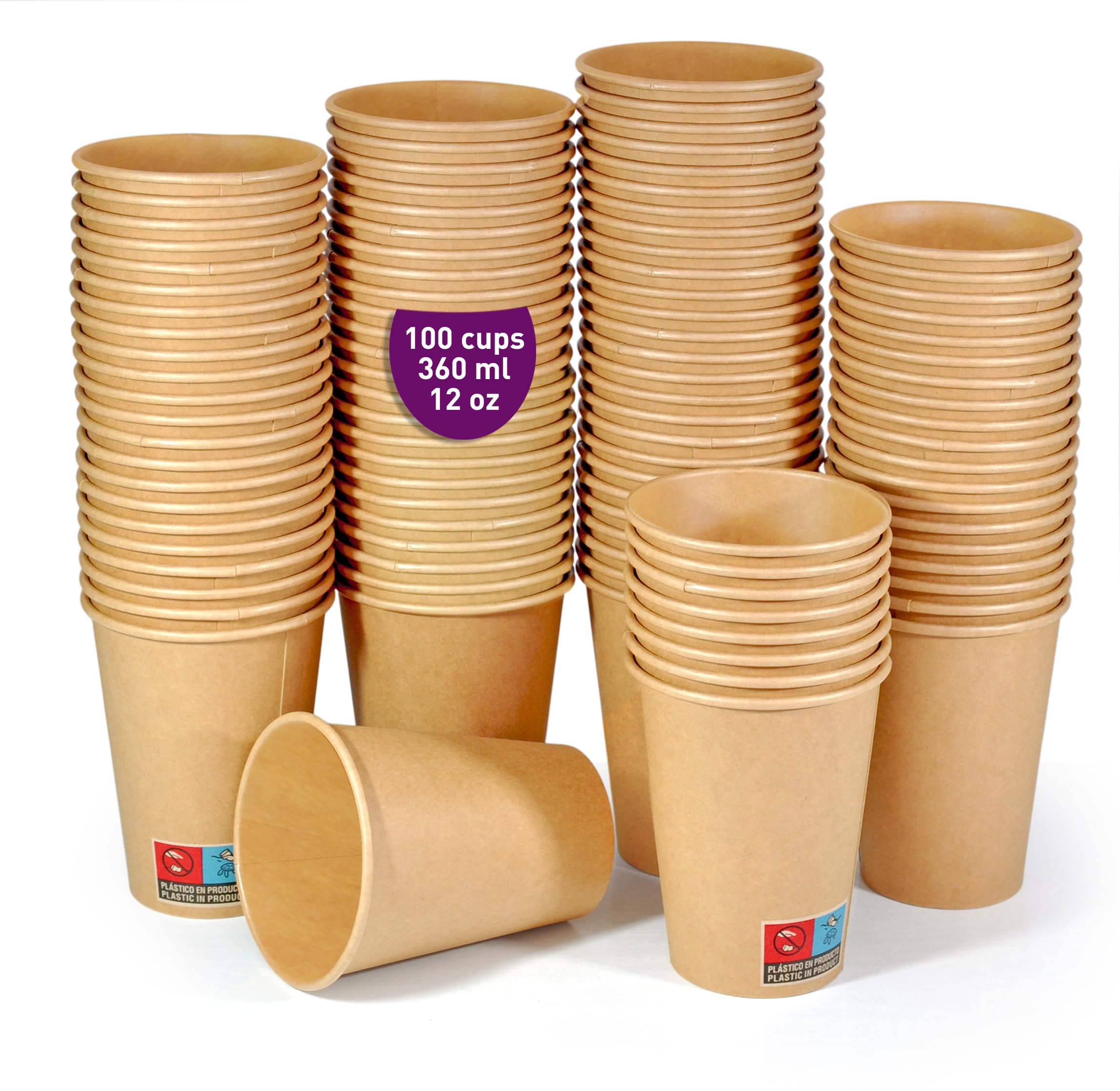 100 kubków papierowych kraft 360 ml / 12 uncji duże kubki do gorących i zimnych napojów odporne na krople kubki do napojów na imprezy, grille i imprezy
