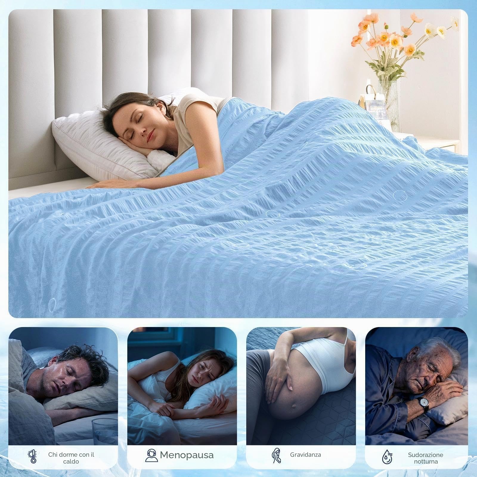 IKALIFE Coperta Refrigerante Letto - Coperta Rinfrescante per l'estate Copriletto Matrimoniale Estiva Q-Max>0,5 Cooling Blanket Fresca Fredda Coperte Rinfrescanti per Divano Blu 130x180 cm
