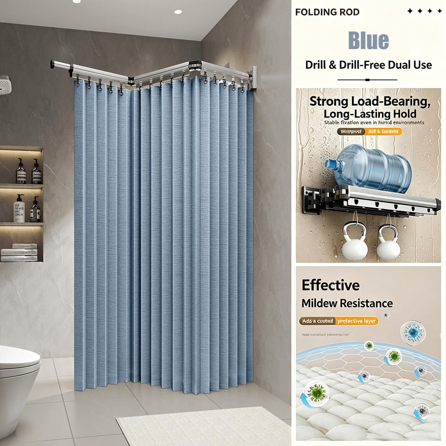 Tringle à Rideau de Douche avec Rideau de Douche imperméable