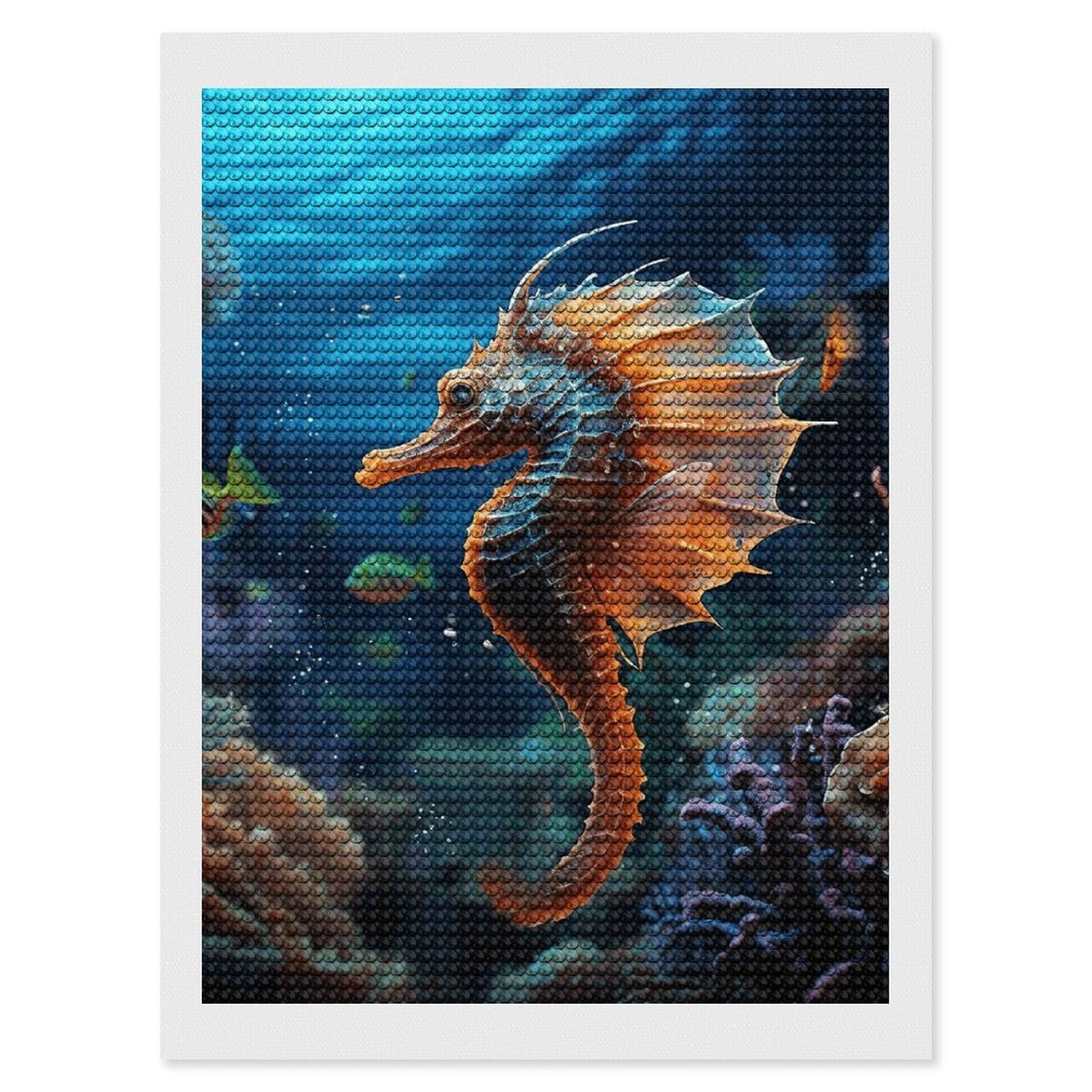 NONHAI Diamond Painting Kits for Adults - DIY Diamond Art Kits for Beginners - Full 5D Paint Drill Diamond Dots Paintings- Ocean Seahorse Diamonds Pictures Gem Art and Craft Wall Decor 12"x16"