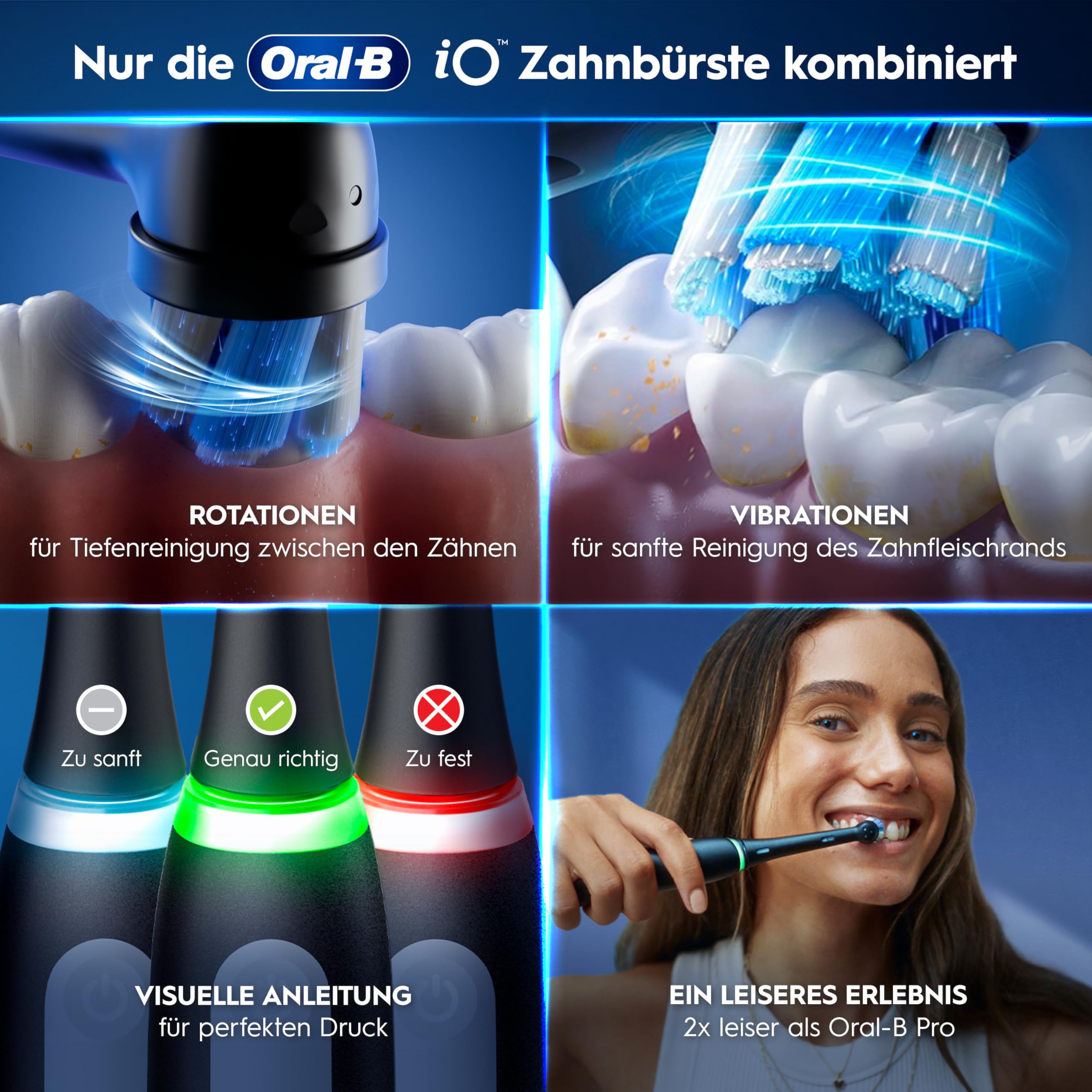 Oral-B iO Series 3 Elektrische Zahnbürste, Schwarz | Inkl. 1 Aufsteckbürste, GUT GETESTET von STIFTUNG WARENTEST, Electric Toothbrush mit 3 Putzmodi für Zahnpflege