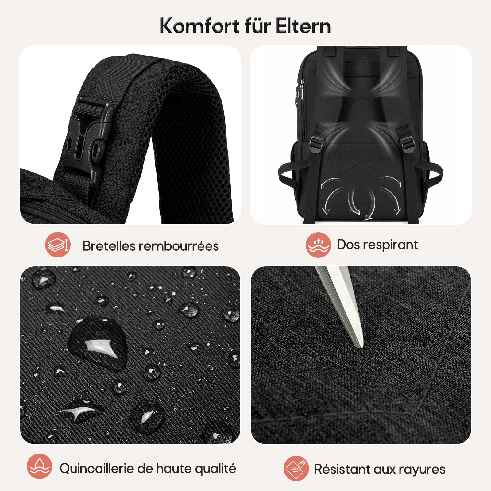 RAINSMORE Sac à dos à langer bébé avec tapis à langer grand sac à langer | Sac à langer imperméable avec boîte à tétine poche isotherme accès au biberon d'une seule main et sangles poussette intégrées