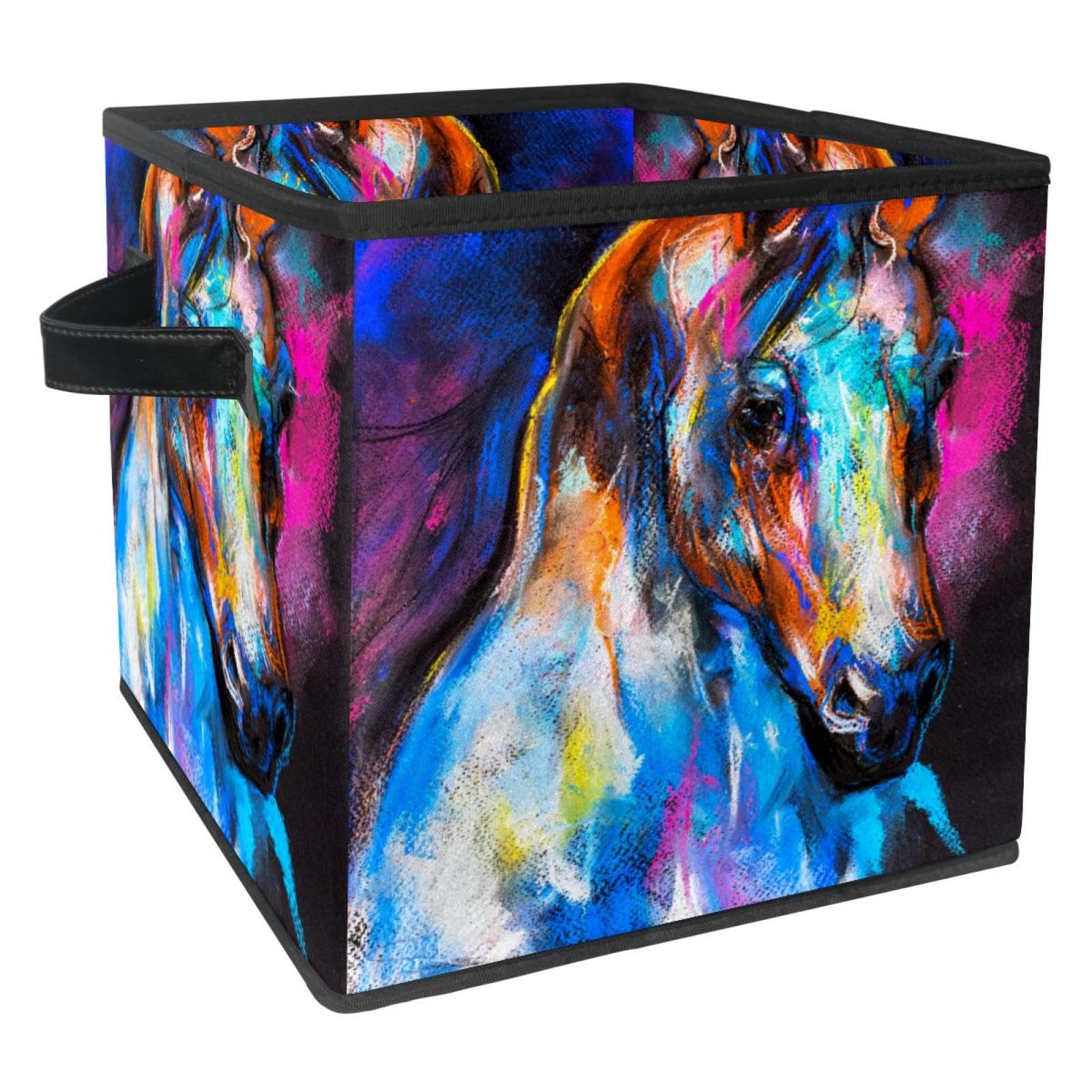 Boîte de rangement pliable motif cheval coloré cube en tissu pour placard