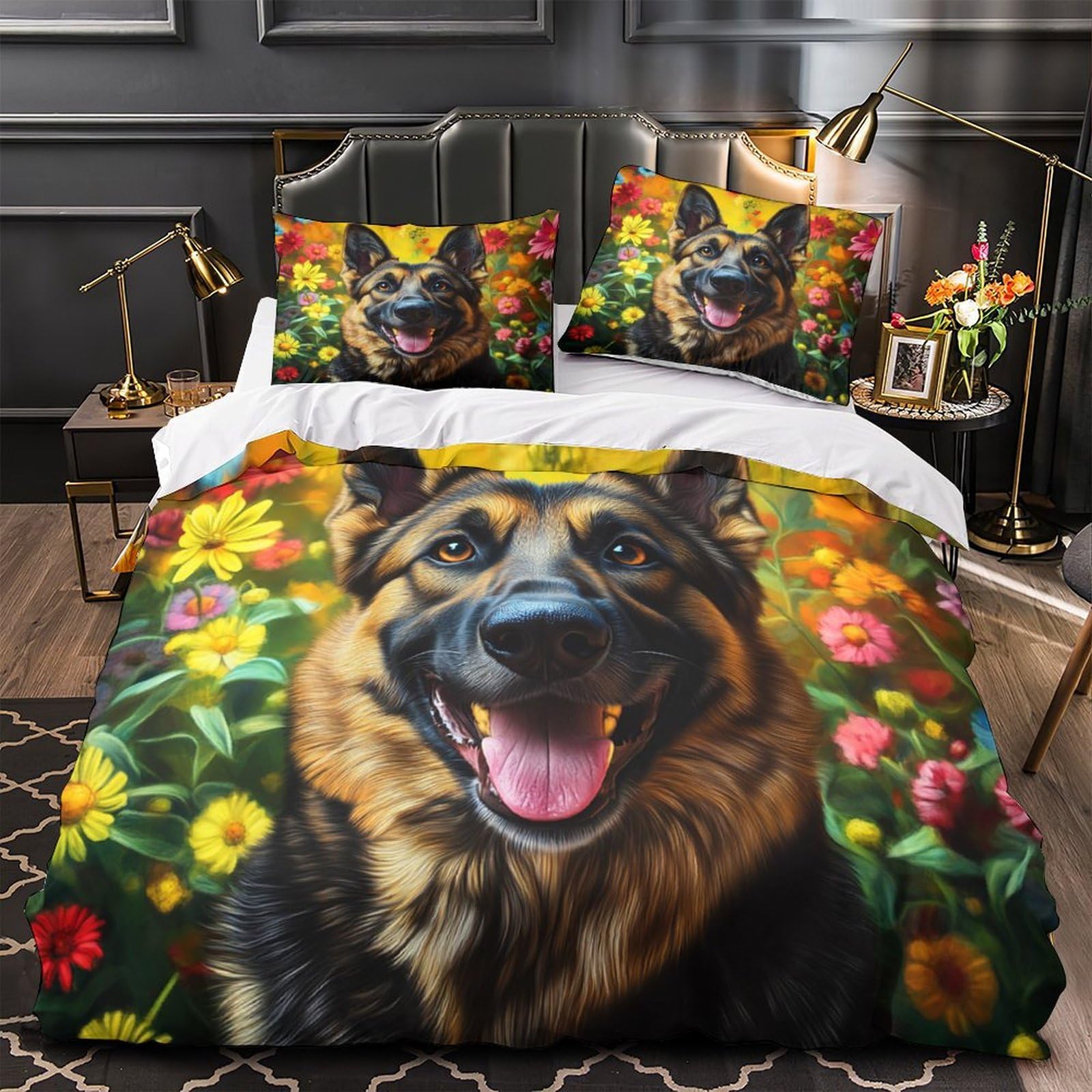 Portrait artistique d'animal de compagnie sur parure de lit Berger allemand 3D