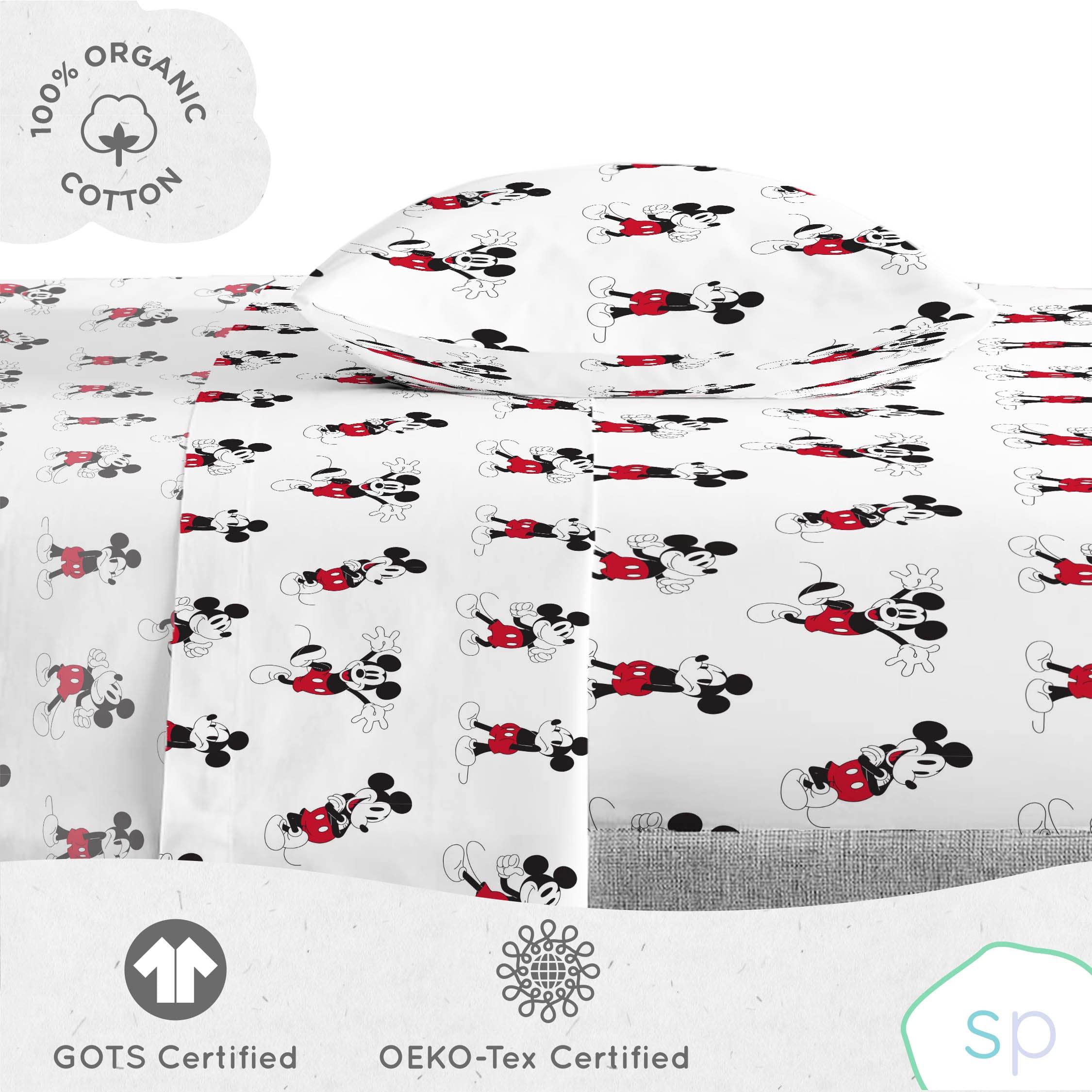 Saturday Park Disney Mickey Mouse Face Emotions Twin Bed Set - 5 Piece 100% Organic Cotton Bedding - GOTS & Oeko-TEX Certified (Disney Official)