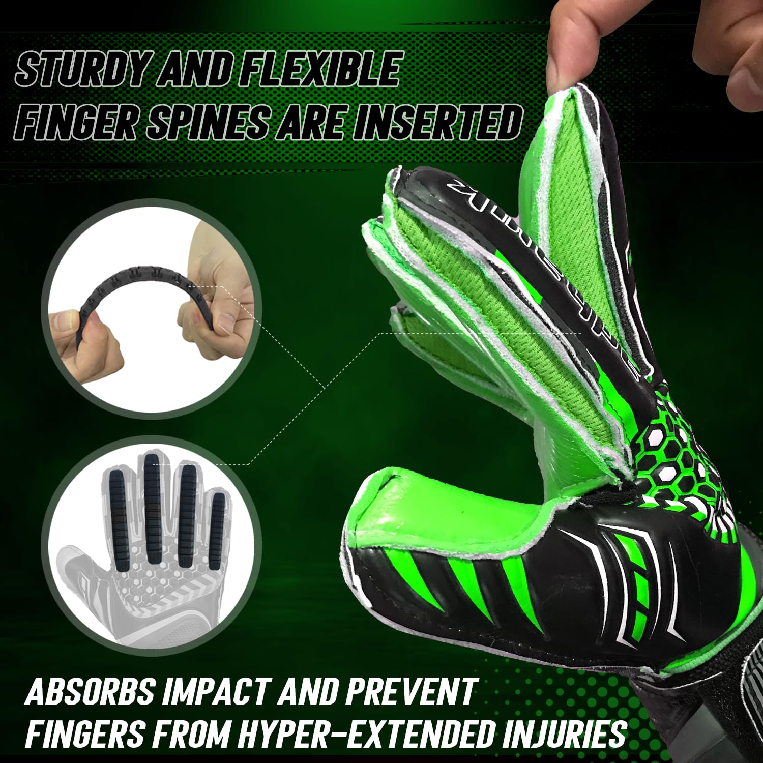 Adhawk Goalkeeper Gloves, Premium Quality Latex Palm with Finger Spine Protection & Double Layer Wristband - Image 3