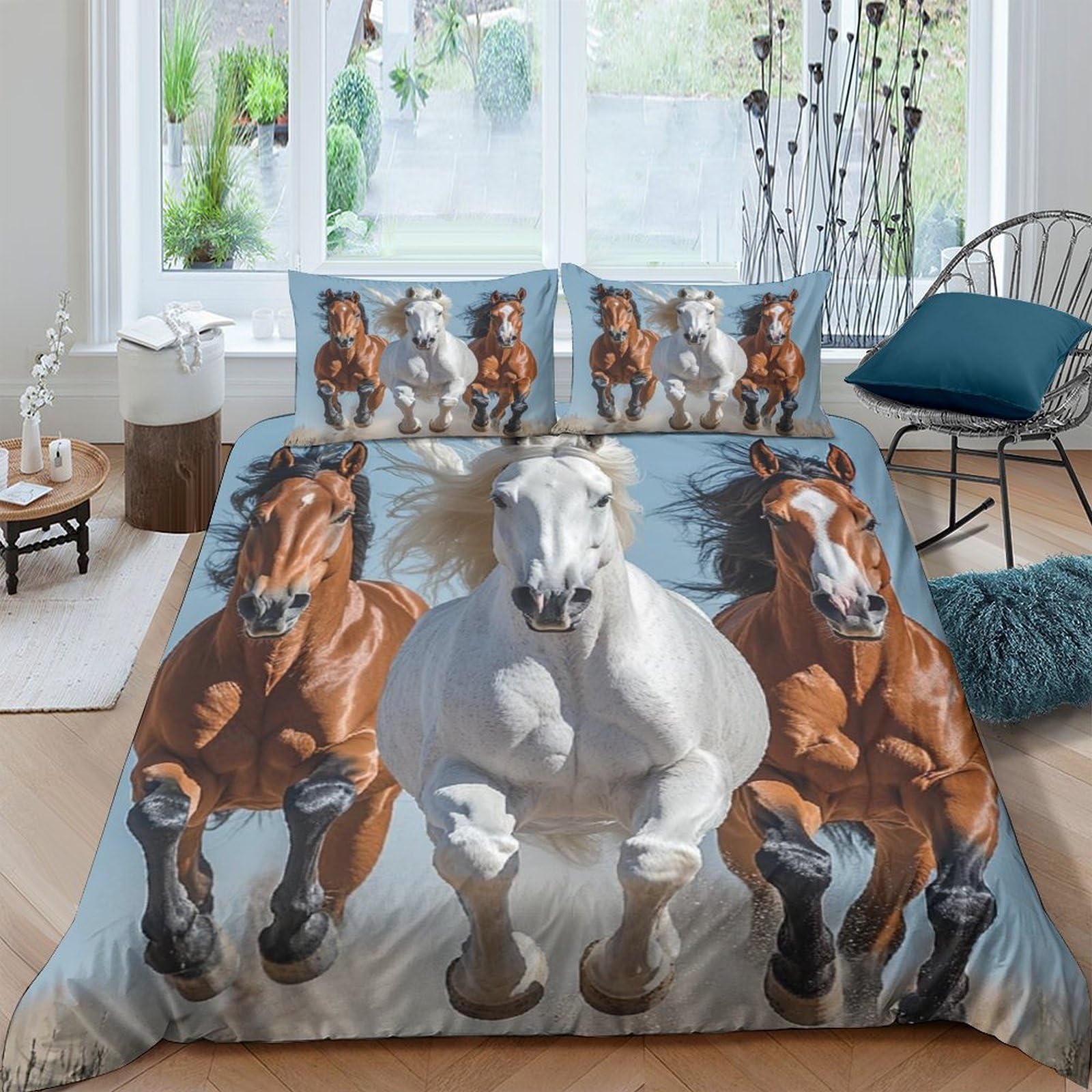 Ctjqhvkz Style-3 3D Printed Galloping Horse Fitted Sheet Microfiber Brown White Horse Pattern Mattress Cover Bedroom Decor Machine Washable Single（135X200cm）