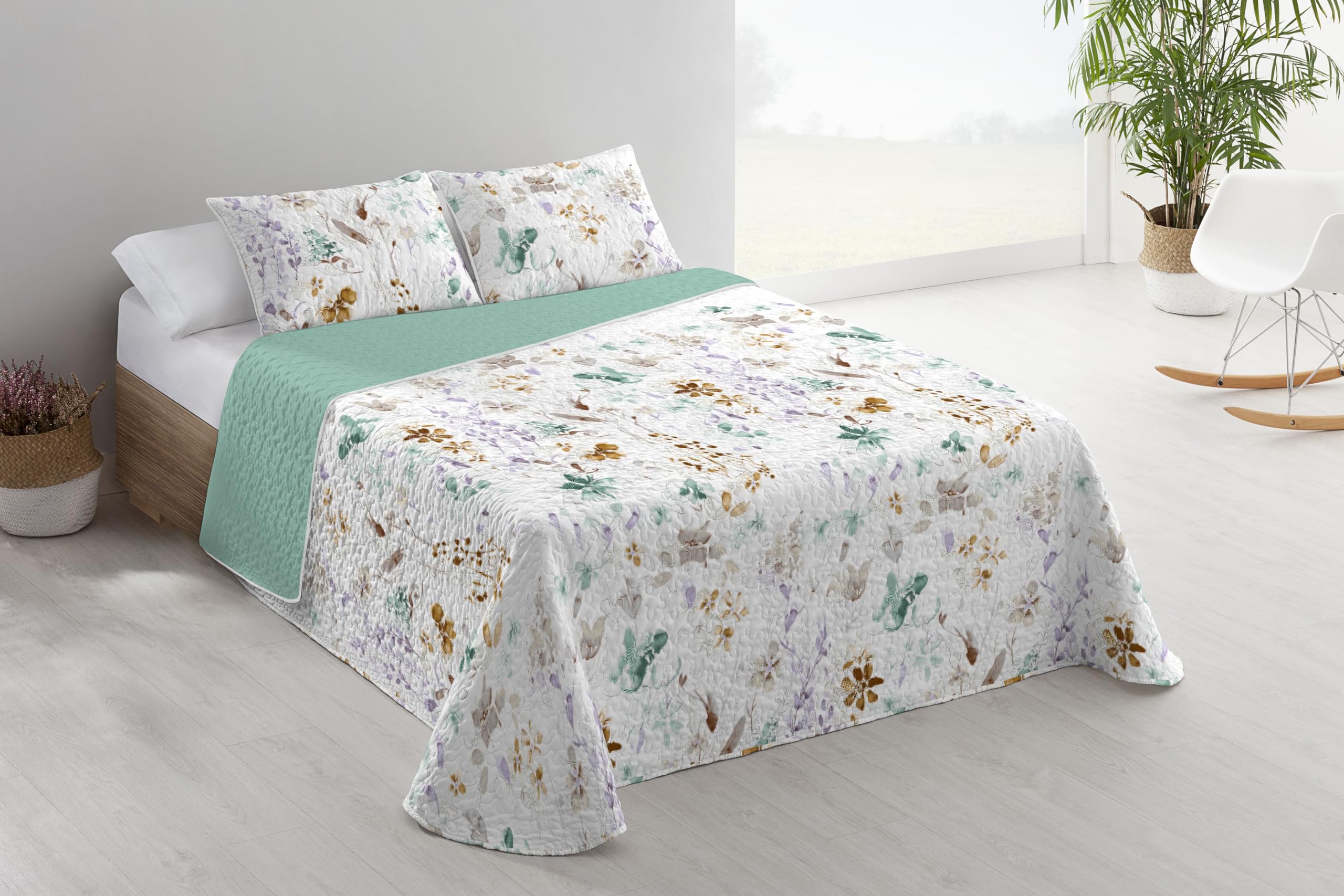 Donegal Collections - Colcha Cama 150 - Colcha Bouti Cama 150/160 Estampada Reversible + 2 Cojines Marvao - Primavera, Verano - Acolchado Fino, Modernas - Microfibra Extrasuave - Cubre Cama Multiusos