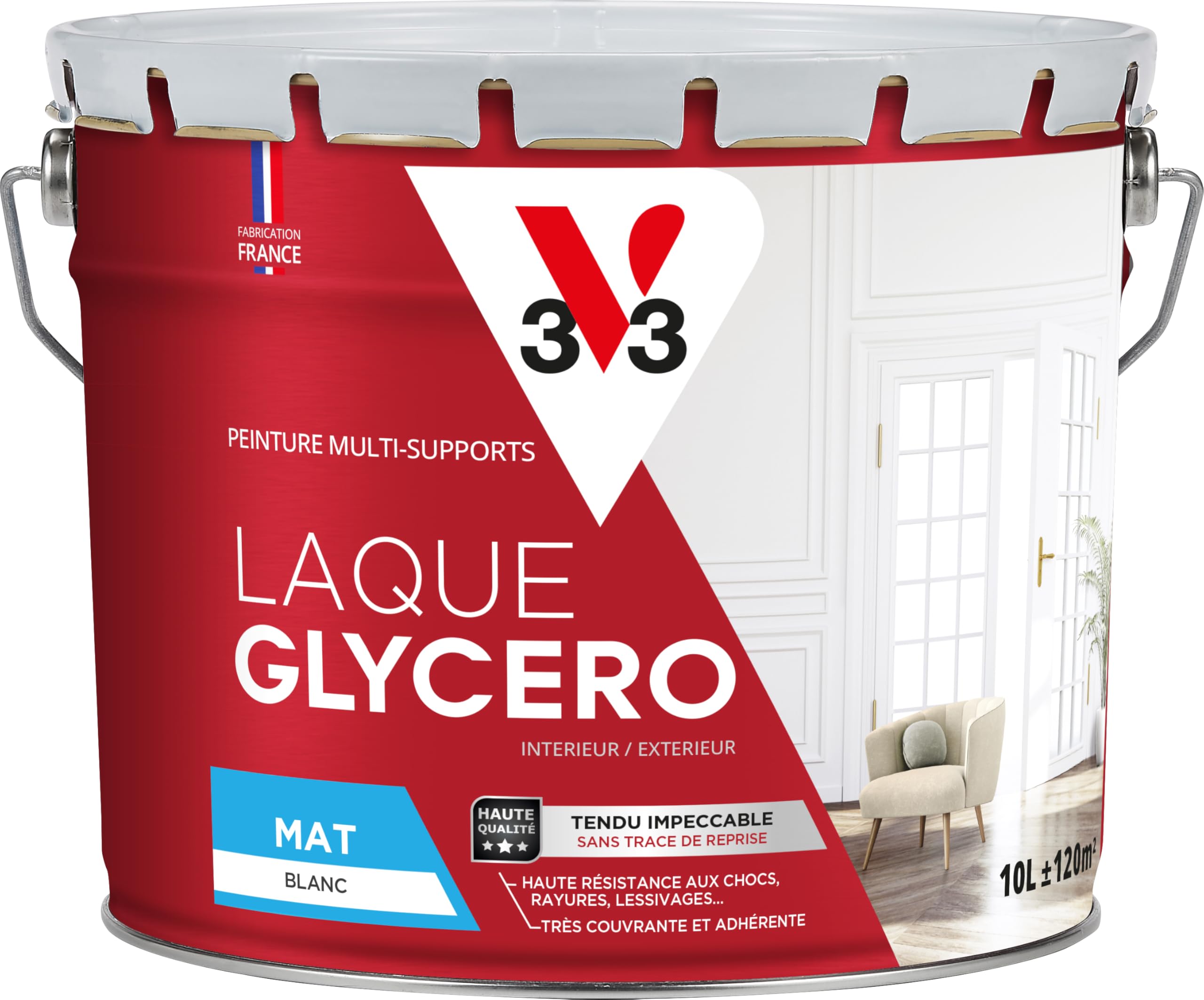 V33 Peinture glycéro blanche multi-​supports mat, BLANC GLYCERO 10L