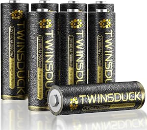 AA Rechargeable Batteries, TWINSDUCK 2800mAh 1.2V NiMH Double A Batteries for Household and Office Devices, ​Pack of 8