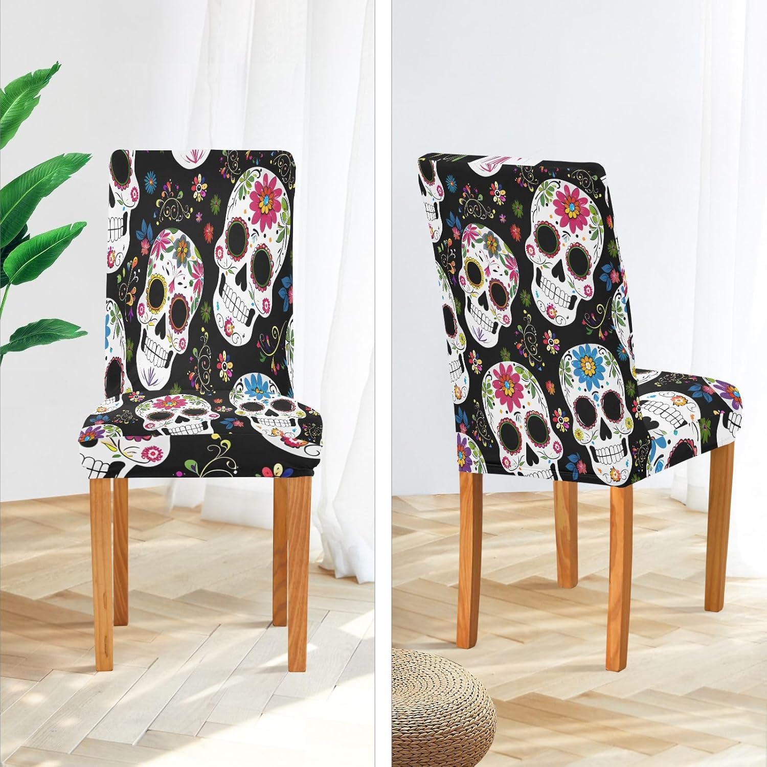 ALAZA Chair Covers for Dining Room, Skull Pattern Stretch Chair Cover Sets Chair Protector Removable Washable for Ktichen Restaurant Hotel