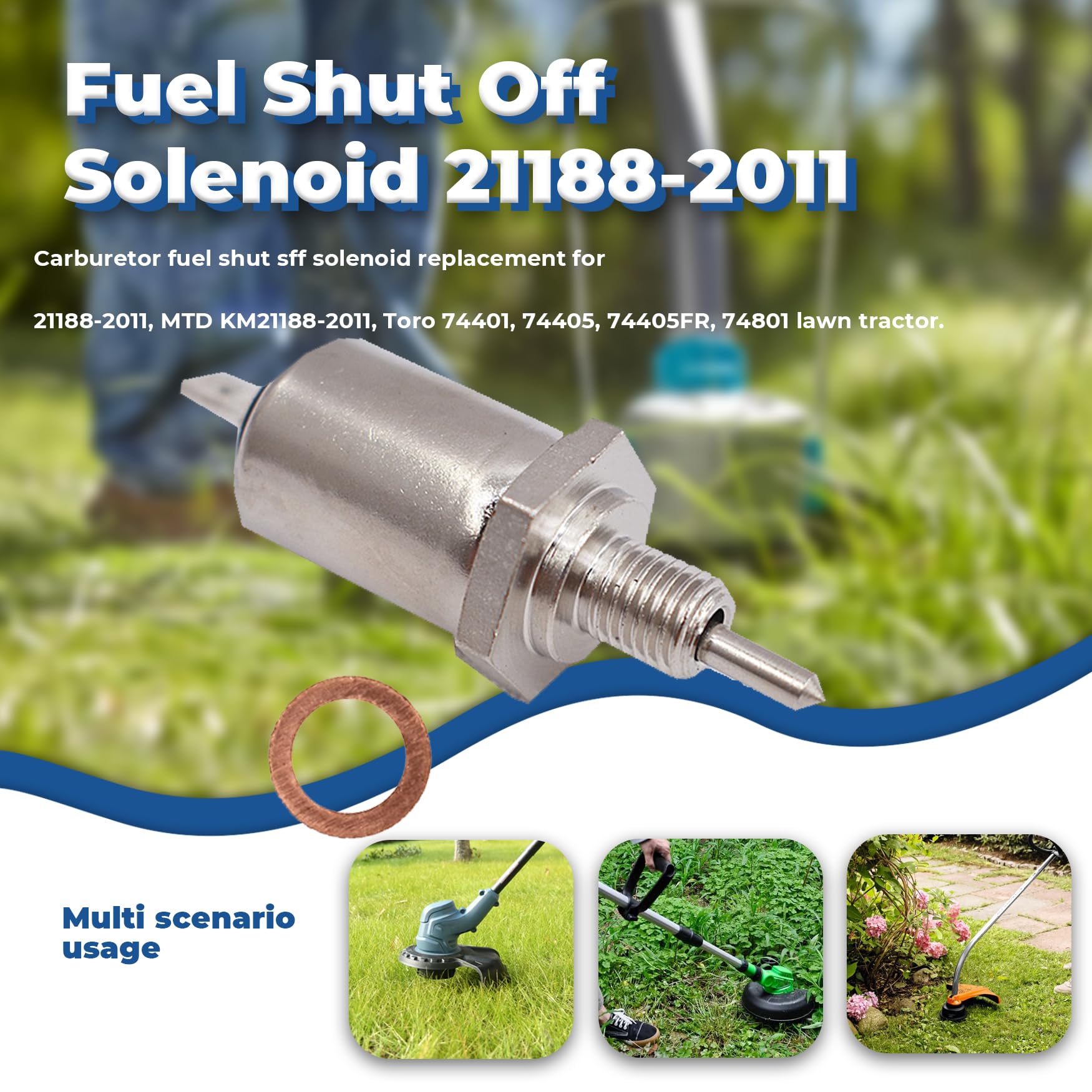 WFLNHB - Solenoide de apagado de combustible para carburador 21188-2011 y M138477 para John Deere M138477 LT180 LX277 X475 X520 X540 X700 X710 Z840 GX325 GX345