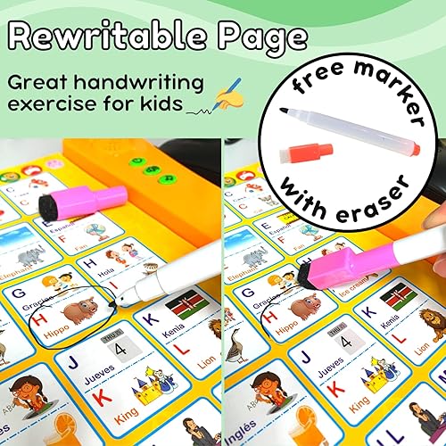 Miniatura 6 de ZeenKind Aprende español para niños  Libro de sonido en inglés español para niños pequeños  Juguete bilingüe alfabeto ABC números aprendizaje de