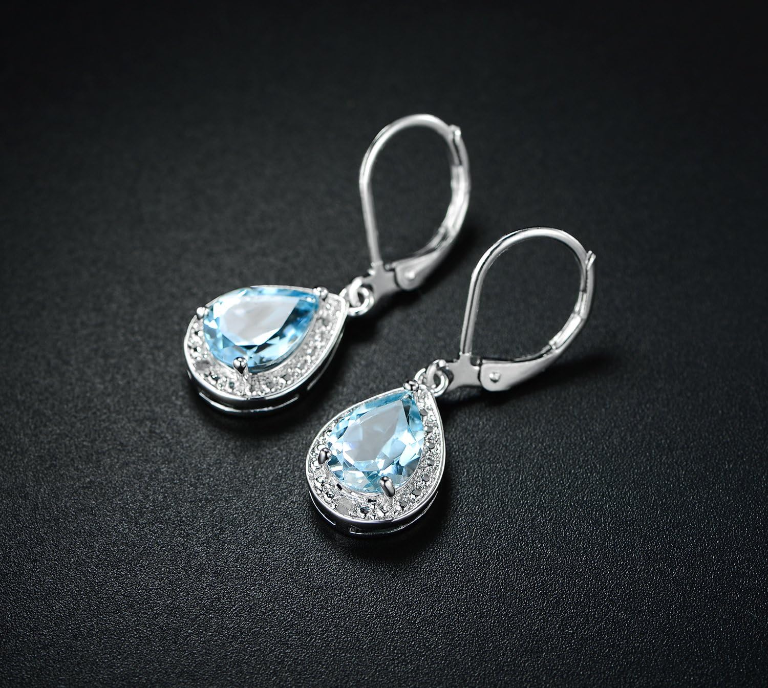 Barzel 18K White Gold Plated Created Gemstone & CZ Accent Drop Earrings - Image 2