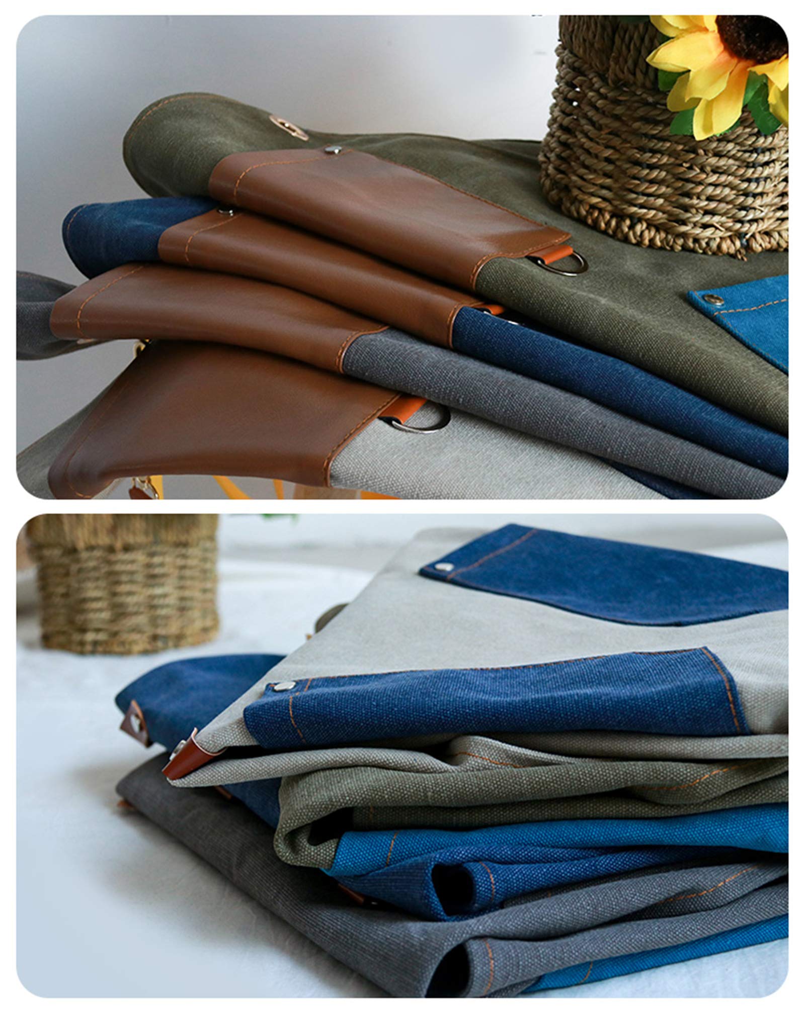 Delantal de chef, delantal de mezclilla con 4 bolsillos ajustables para hombres y mujeres, estilo lavado, multicolor
