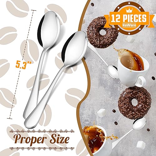 Miniatura 2 de HaWare Demitasse - 12 cucharas de café de acero inoxidable de 5.3 pulgadas, juego de 12 cucharaditas, mini cucharas agitadoras para postre, azúcar,