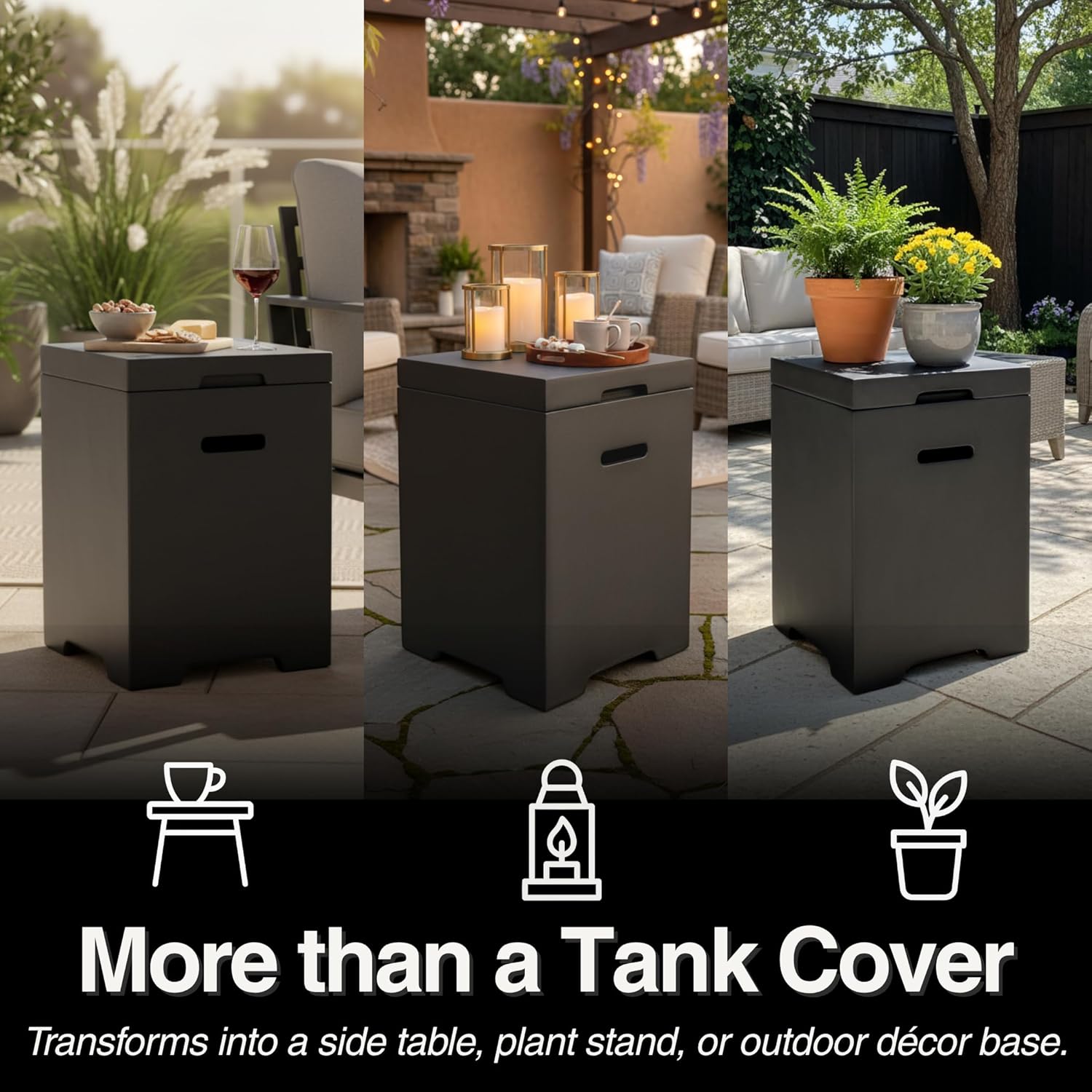 Light Concrete Propane Tank Cover Table Dark Grey Finish Outdoor Cylinder Hideaway for Gas Fire Pit And Griddle Side Table