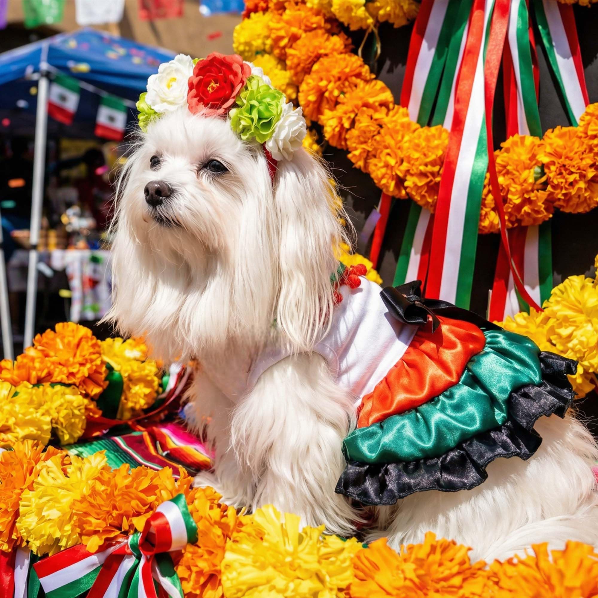 China Poblana Dog Mexican Dress with Pet Flower Crown Headband,Traditional Vestidos para Perras Mexicanos Cinco de Mayo Dog Dress Day of The Dead Costume Halloween Outfits,XXL - 2