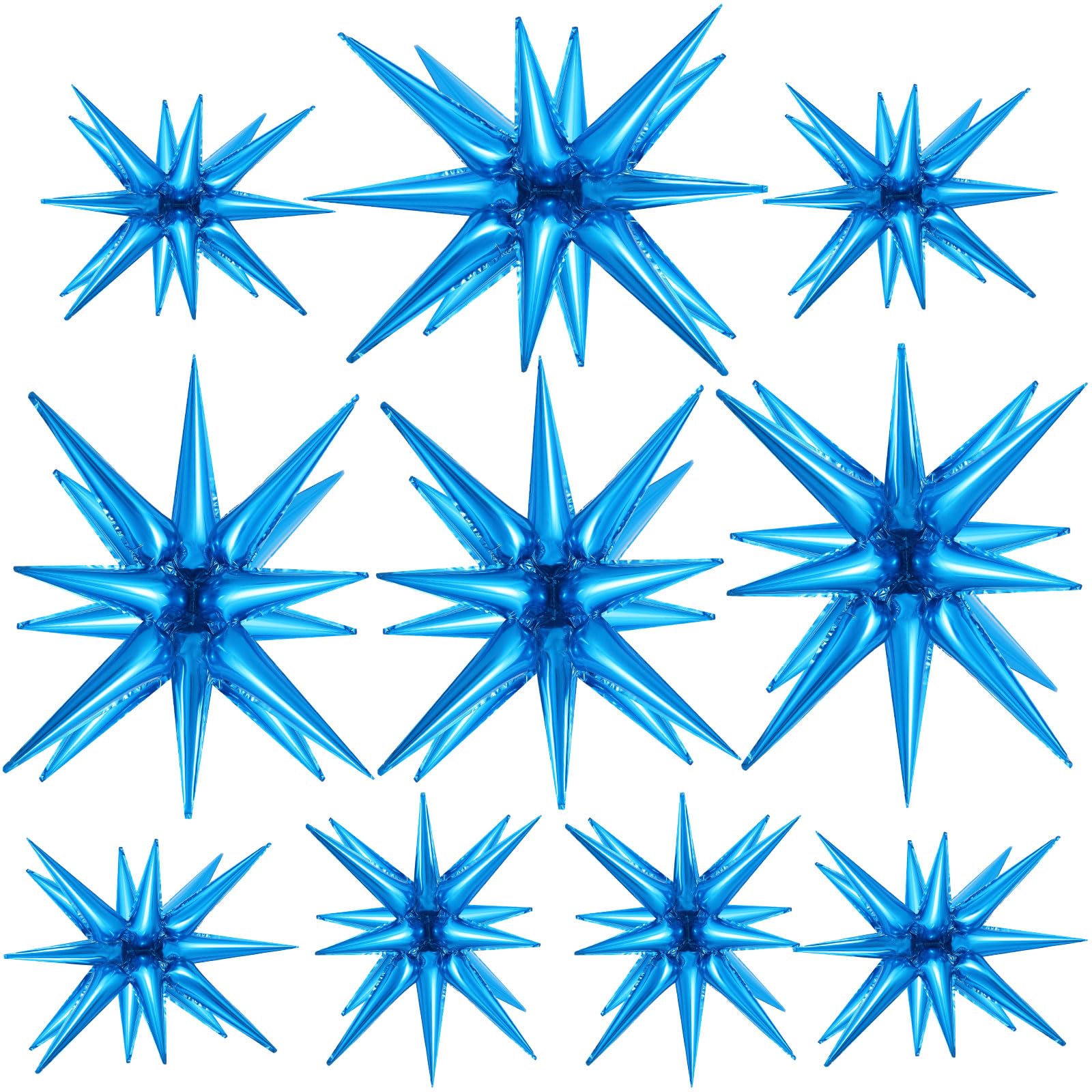 10 Pcs Blue Star Balloons Explosion Starburst Balloons Foil Cone Balloon Magic for Birthday Wedding Anniversary Party Backdrops Decorations Supplies,