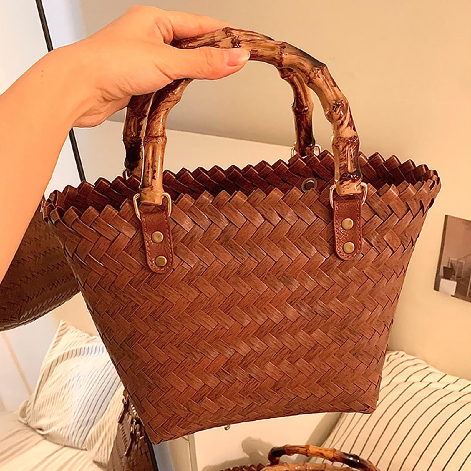 Sacs de plagea tissés pour Femmes,Sac à Mains Paille Femme Panier,Sac en Paille de plages d'été,Sac à Main Paille Tissée Vintage,Grande Capacité,pour Vacances Quotidien Voyage