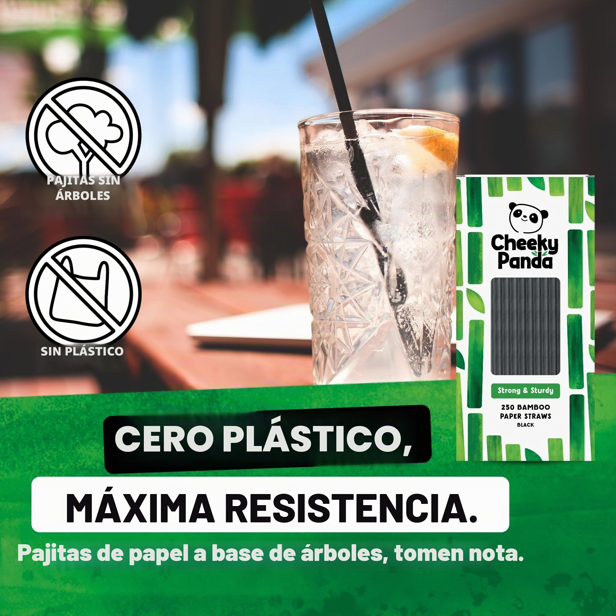 The Cheeky Panda – Pajitas de papel de bambú negras | Pack de 250