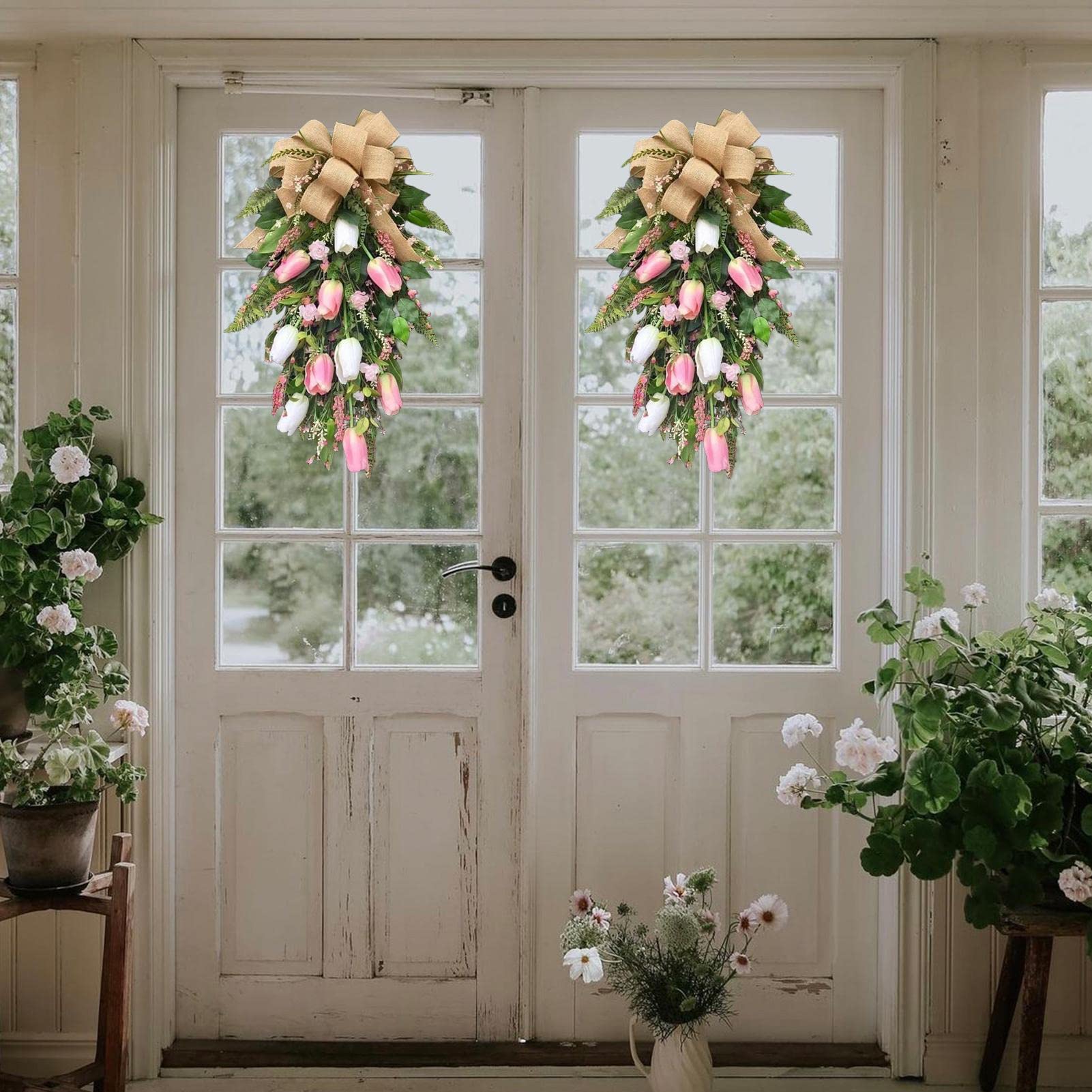 Ghirlanda A Decorazione per Portico 55 Cm | Ghirlanda Primaverile Per Casa Porta d'Ingresso Portico Parete Finestra Festival Matrimonio Primavera Autunno Inverno