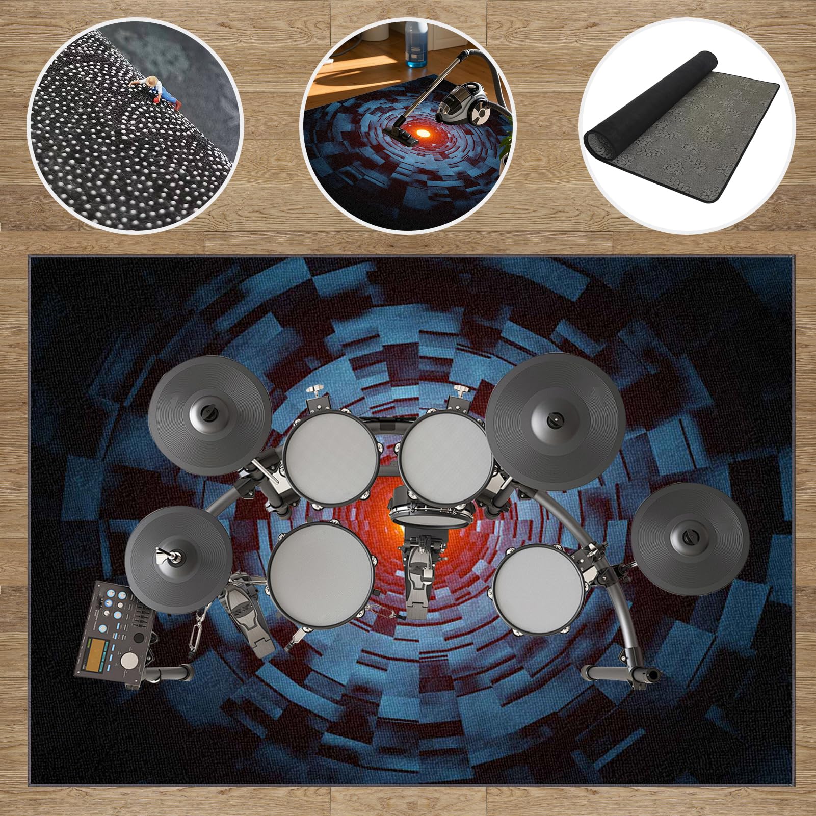 Dywan bębnowy, dywanik na baterie, dźwiękoszczelny dywanik do baterii elektronicznych, antypoślizgowe dywaniki do bębna basowego i innych mat do instrumentów muzycznych 180 x 140 cm