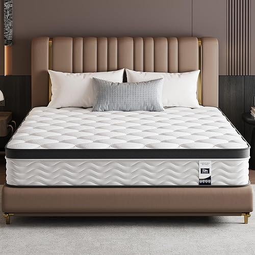 Colchón de tamaño King, colchón híbrido de espuma viscoelástica de firmeza media y resortes de bolsillo, colchón tamaño King de 12 pulgadas en una
