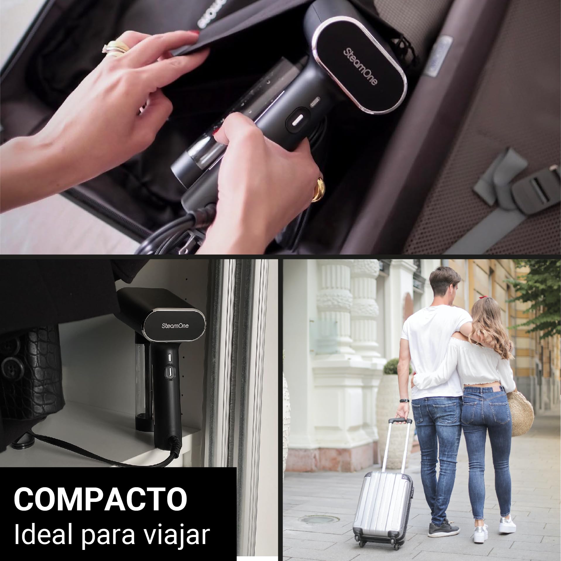 SteamOne - Plancha de vapor 2000 W, 30 g/min - Plancha de viaje - Autonomía de 8 min (150 ml) - Cable de 3 m - Elimina el 99,99% de los virus, gérmenes y bacterias - Listo en 30 segundos - EUNS150B