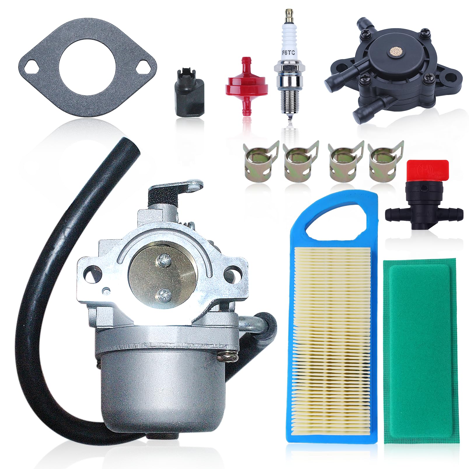 590399 796077 Carburatore con filtro aria per Briggs & Stratton 215802 215807 215902 Tagliaerba Motore Sostituisce 697153 491922 con Filtro Olio Candela accensione ecc