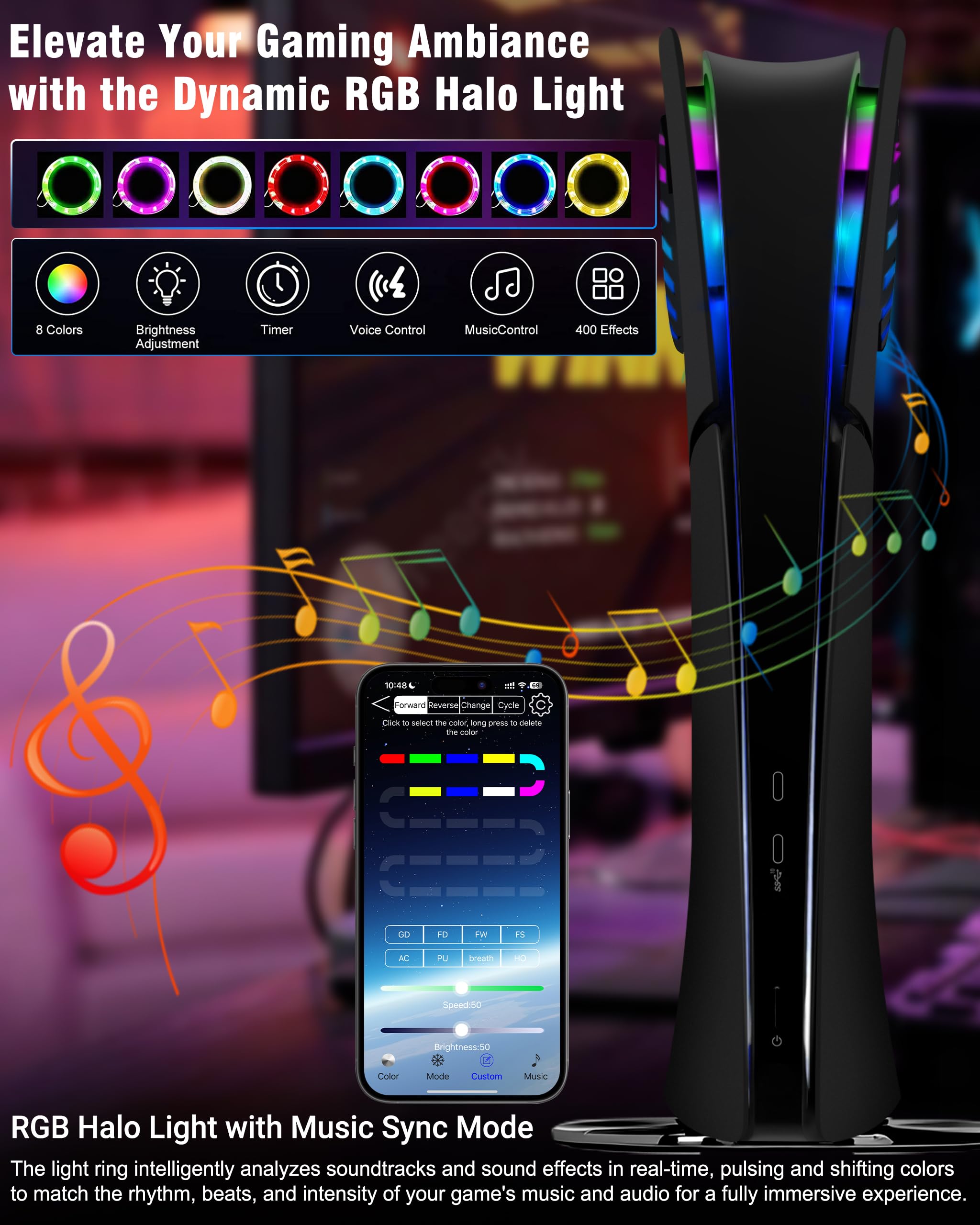 Joso Pannello frontale per PS5 Slim Digital Edition, custodia di ricambio antigraffio antipolvere con anello RGB, copertura adatta per PS5 Slim Digital Version, piastre per PS5 Slim Accessori - Nero