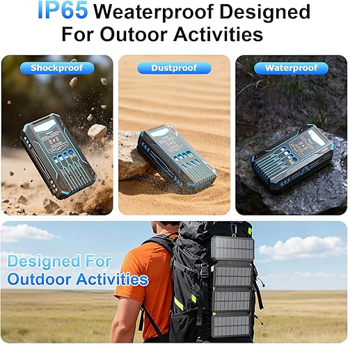 Miniatura 6 de Cargador solar de 49800 mAh con cables integrados, carga rápida QC3.0 de 12 W, cargador de teléfono portátil inalámbrico para iPhone Samsung,