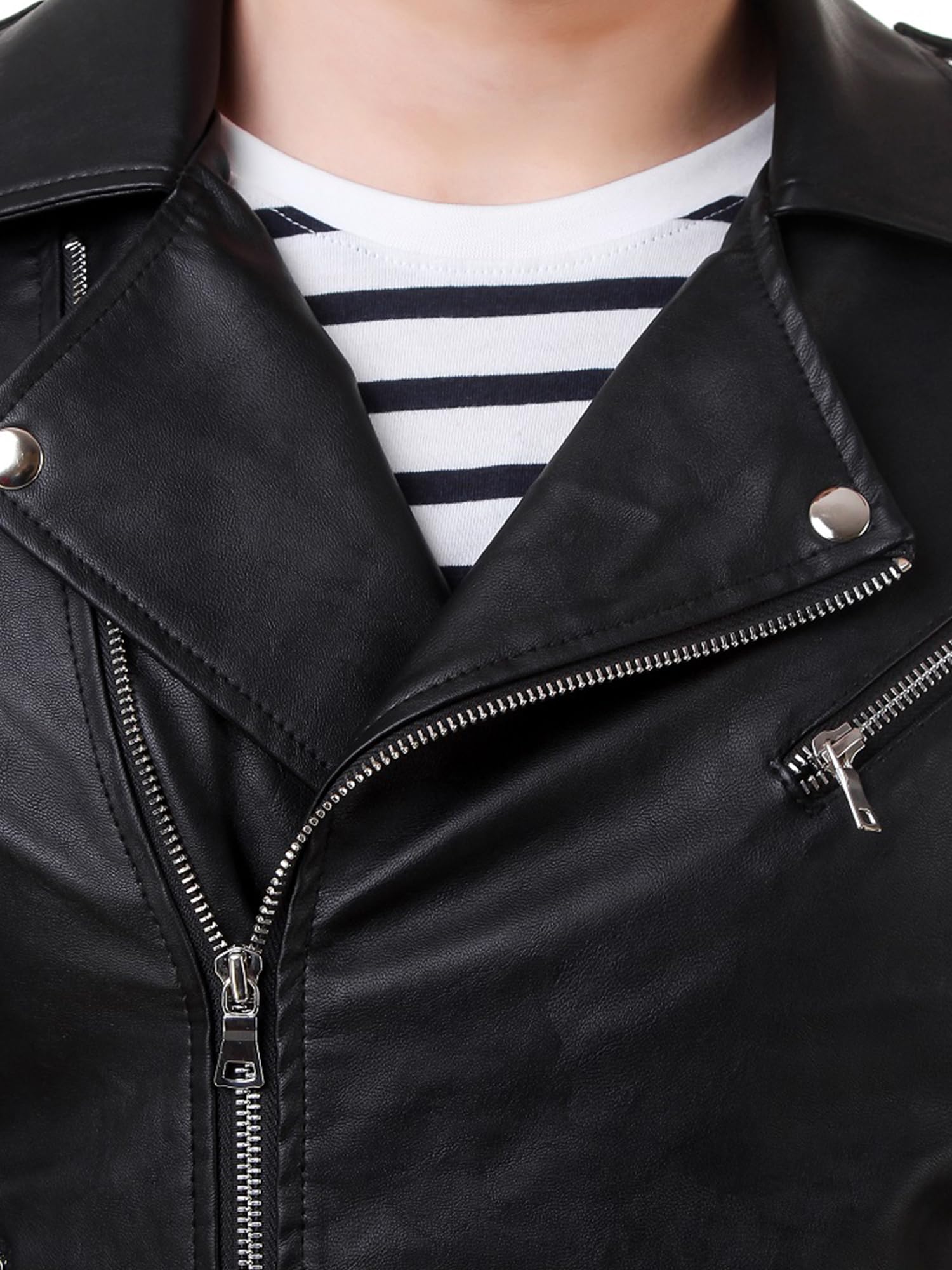 Leather Retail® Mens Solid Biker Jacket (Large, Black) 3