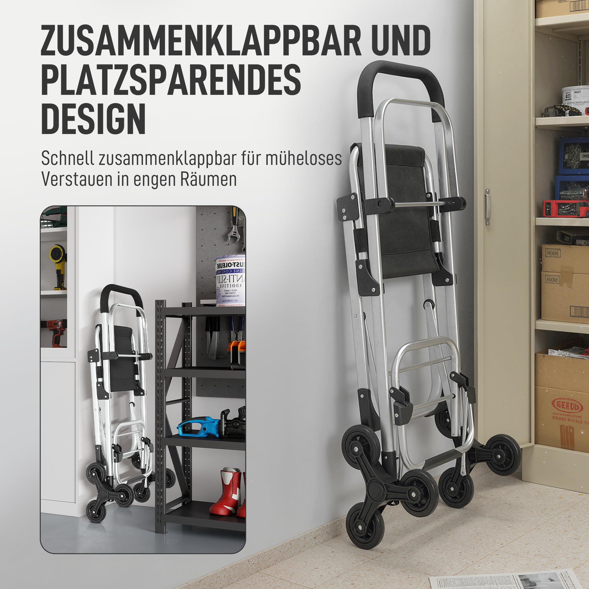 HOMCOM 3-in-1 Einkaufstrolley klappbar mit 40L Kapazität, klappbar Sitz, Trolley bis 25kg belastbar Einkaufswagen Sackkarre Umhängetasche Treppensteiger Schwarz