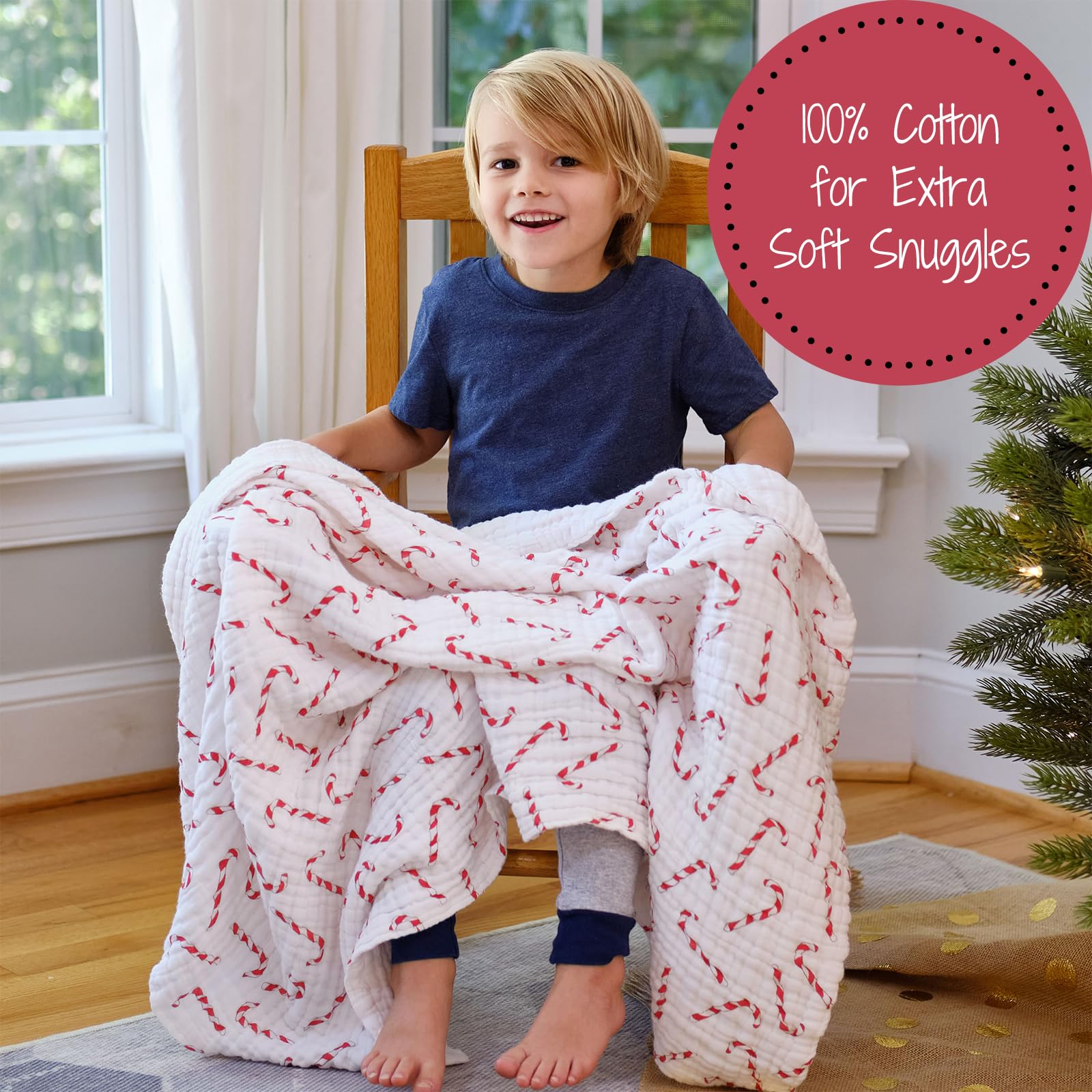 LollyBanks - Colcha de muselina de algodón 100% para niños, niñas o mujeres neutra para recibir vacaciones | 6 capas suaves, transpirables y ligeras