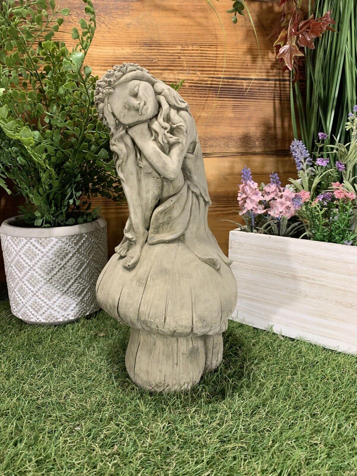 J And L Stone Ornaments Grey Stone Garden Fairy Angel On A Mushroom Gift Ornament