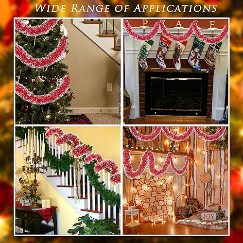 Miniatura 9 de Guirnalda de Navidad de 23 pies, decoración de árbol de Navidad, decoraciones de oropel de Navidad para decoración del hogar en interiores y
