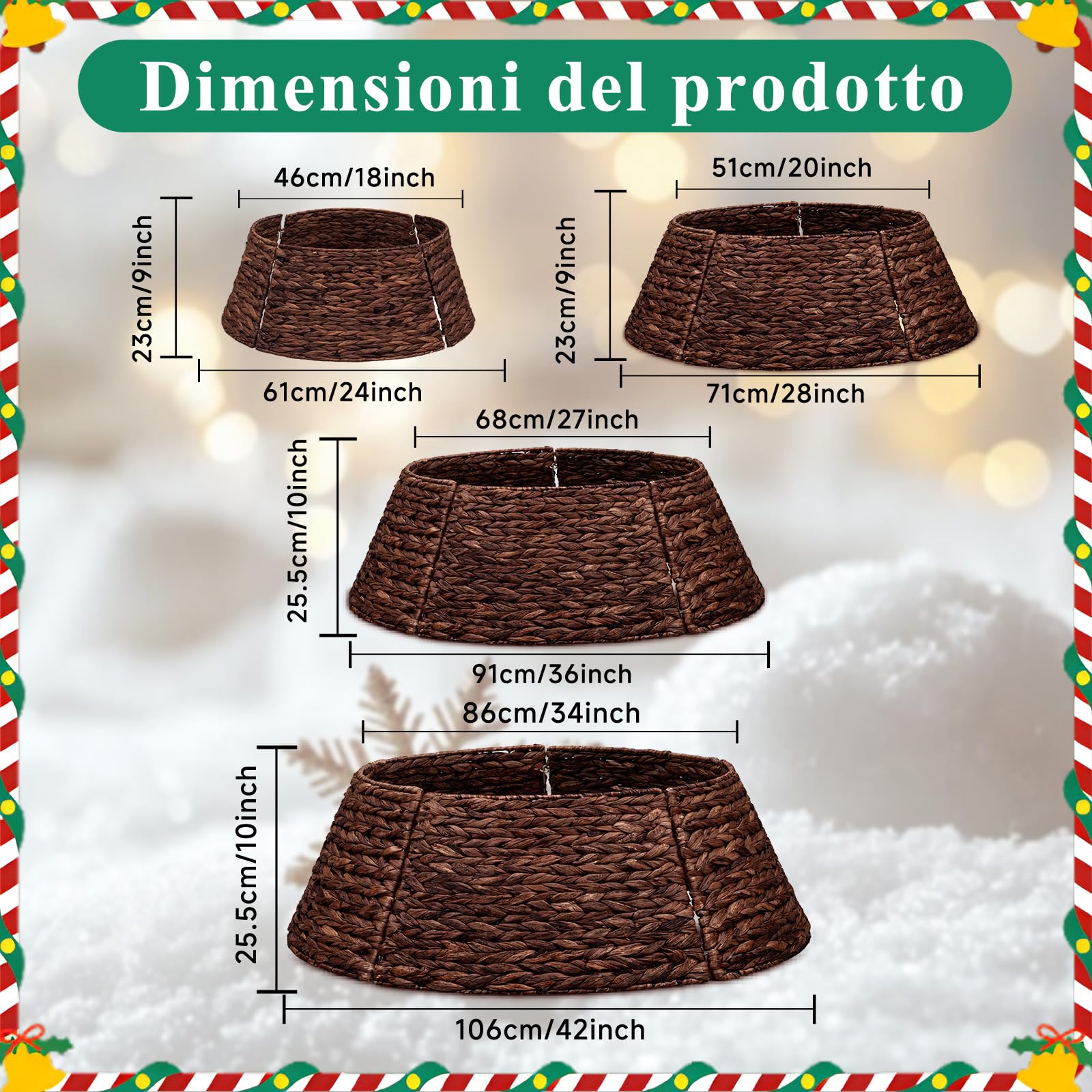Lanpn Rattan Collana Albero di Natale 106 cm, Cerchio Gonne Albero di Natale Christmas Tree Collar Per Grande Alberi Artificiali Interno - Decorazioni Natalizie (Marrone)