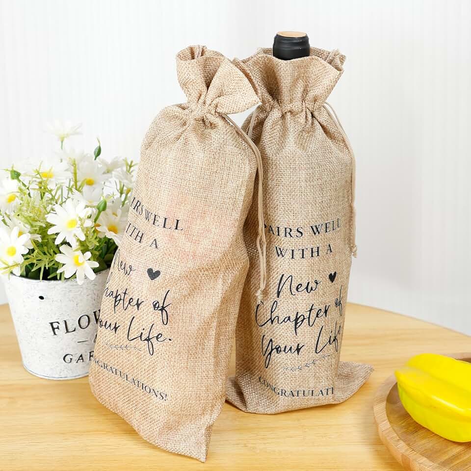 10 peças de saco de vinho Going Away com cordão de linho, saco de vinho de despedida, sacos de presente portáteis para iniciantes novos, sacos de garrafa de vinho resistentes a rasgos, sacos