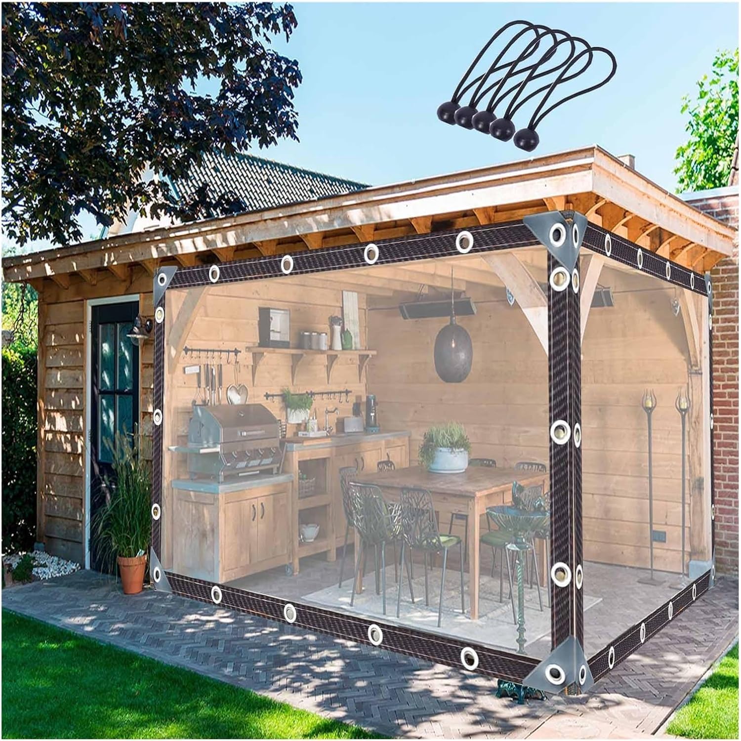 Rideau de bâche imperméable transparent 1,7 x 2,5 m pour extérieur