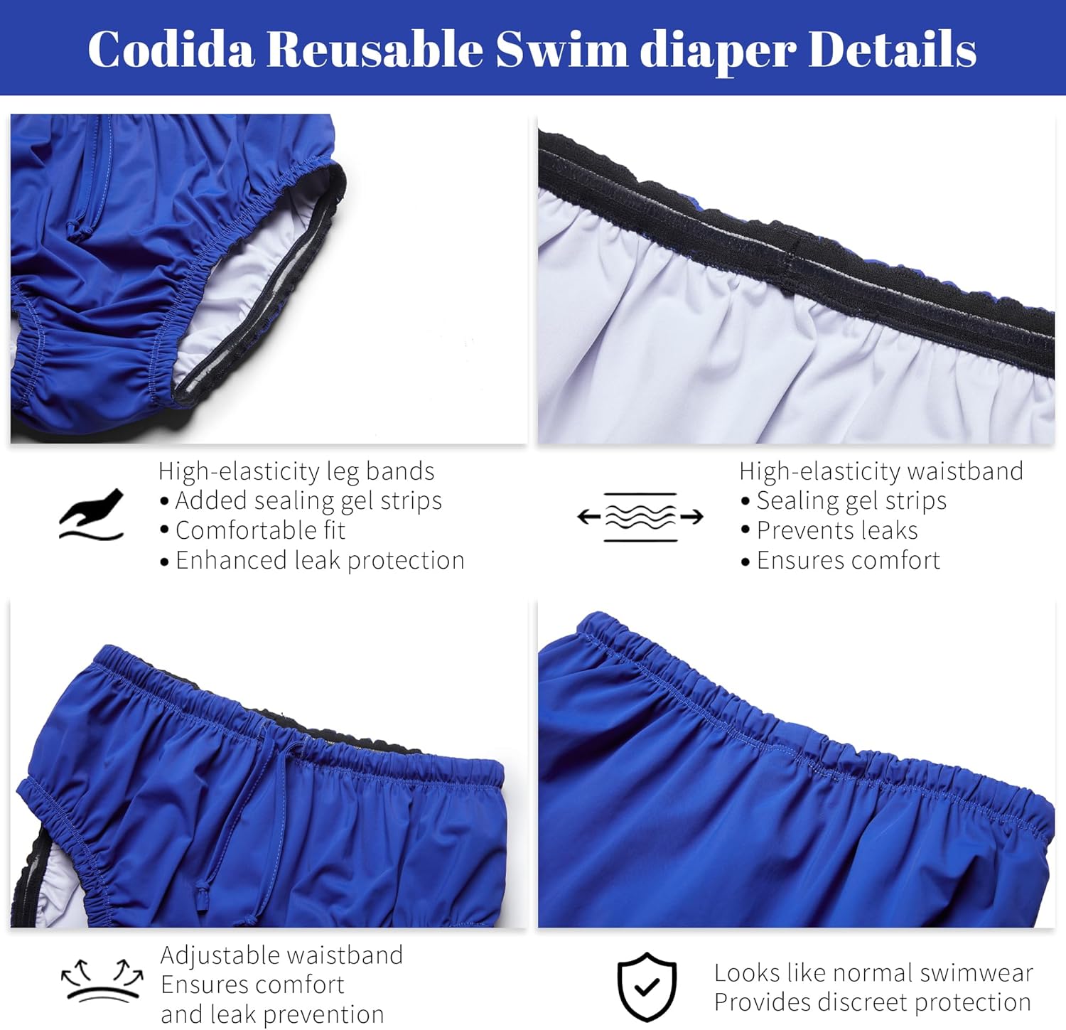 3T to Youth Reusable Swim Diaper Washable Incontinence Underwear for Special Needs Kids Waterproof Covers(Blue,8-10) - Image 4