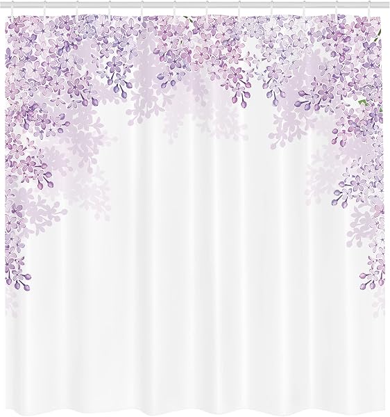 The Ambesonne Flower Shower Curtain showcases vibrant lilac blossoms, adding a touch of artistry to your bathroom space.