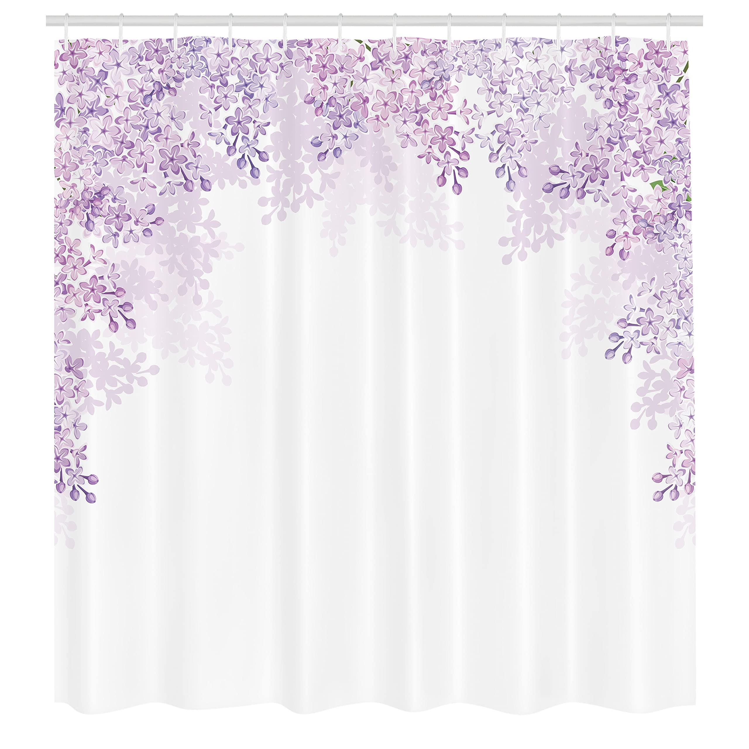 Ambesonne Flower Shower Curtain, Framing Lilac Flowers in Blossom Vernal Season Soothing Color Shades, Cloth Fabric Bathroom Decor Set with Hooks, 69" W x 70" L, Lavender White - 2