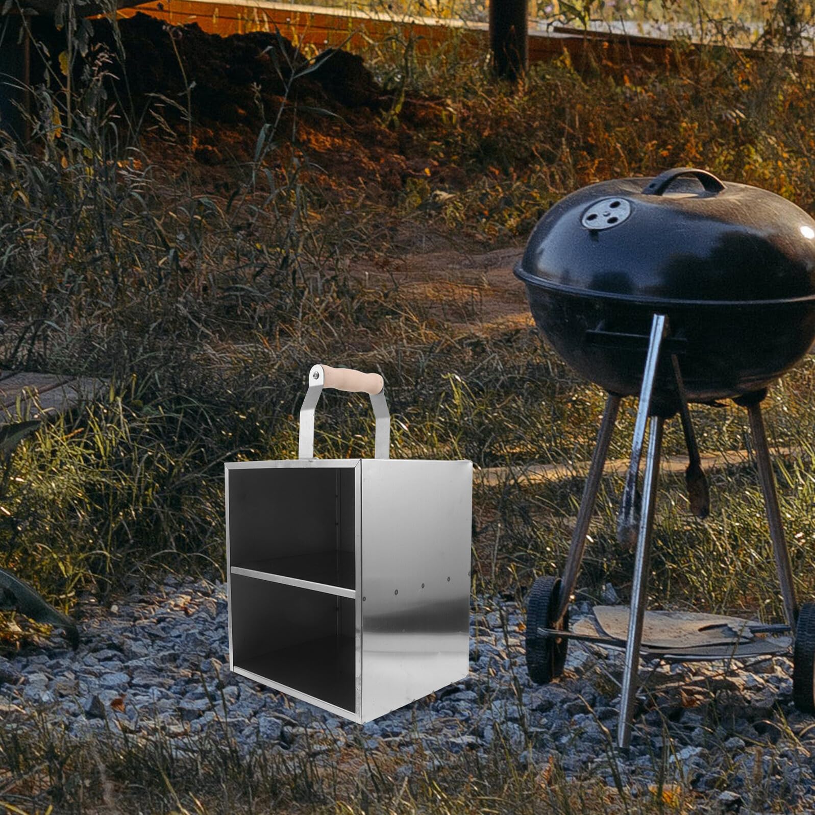 Zewnętrzne wiadro Chal Sto odporny na wysokie temperatury metalowy kosz na grilla ze zintegrowaną osłoną przeciwwiatrową Lar Capaci przenośny do grillowania kempingu i nics