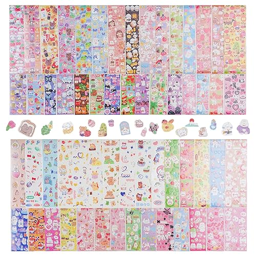 Bayurht 60 Sheets Korean Deco Stickers Kpop Photocard Stickers Decorative Stickers Ribbon Heart Cute Butterfly Stickers for Scrapbooking Photocards Binder Art Crafts Journaling