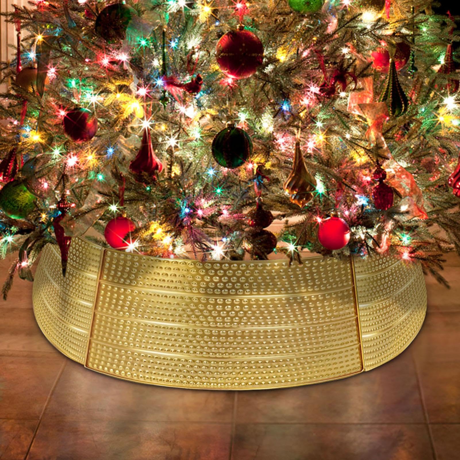 Collar de Metal para árbol de Navidad, Anillo Decorativo para árbol 2024, Cubierta de Base de árbol a Prueba de Mascotas, Falda de árbol Artificial para decoración del hogar, Collar de Metal