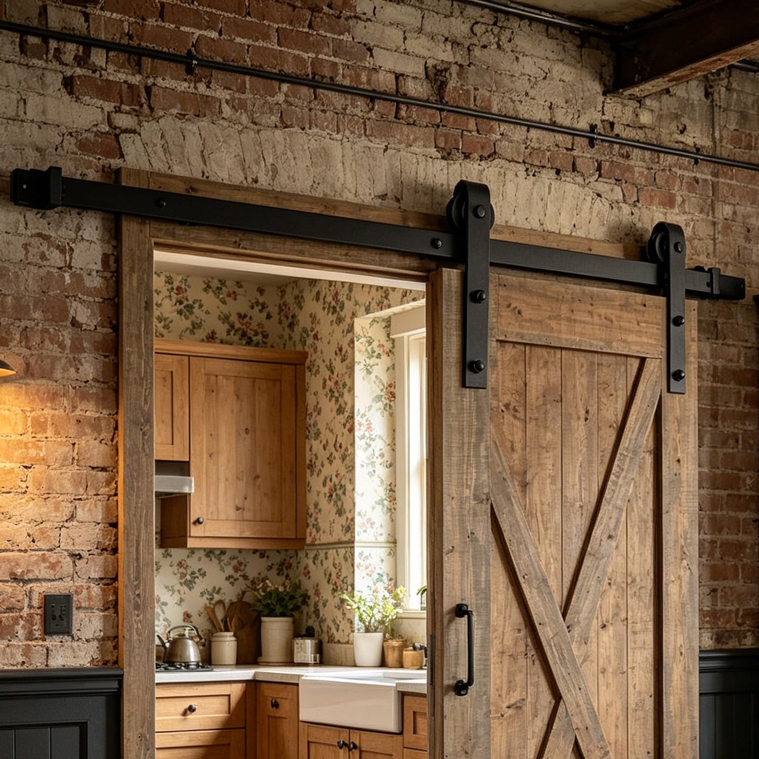 DowPie Multi-Size Sliding Door Hardware, Classic Black Barn Door Track, Space Saving Design for Narrow Doorways and Small Rooms 1.83m/6ft